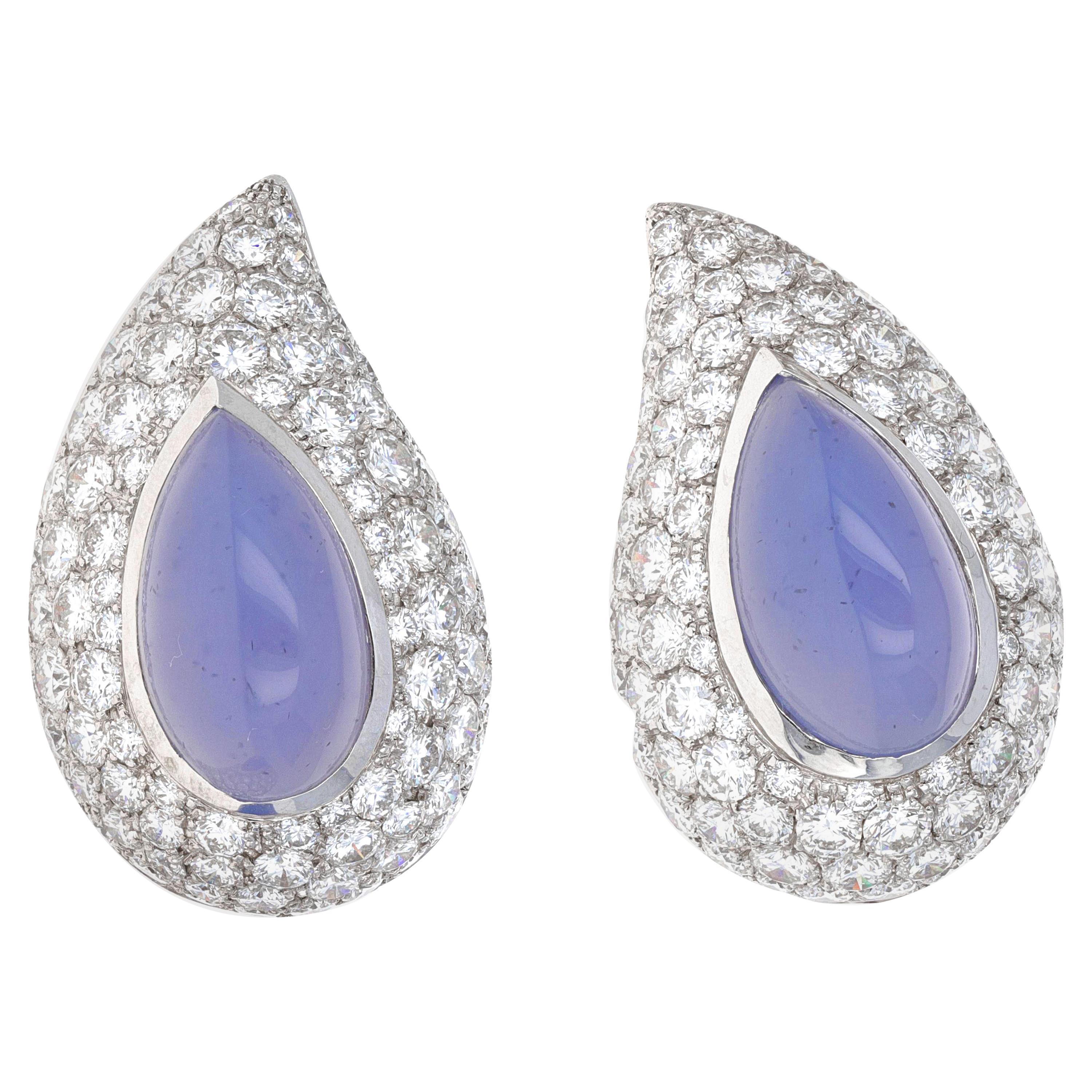 Tallarico Diamond and Chalcedony Clip-On Earrings