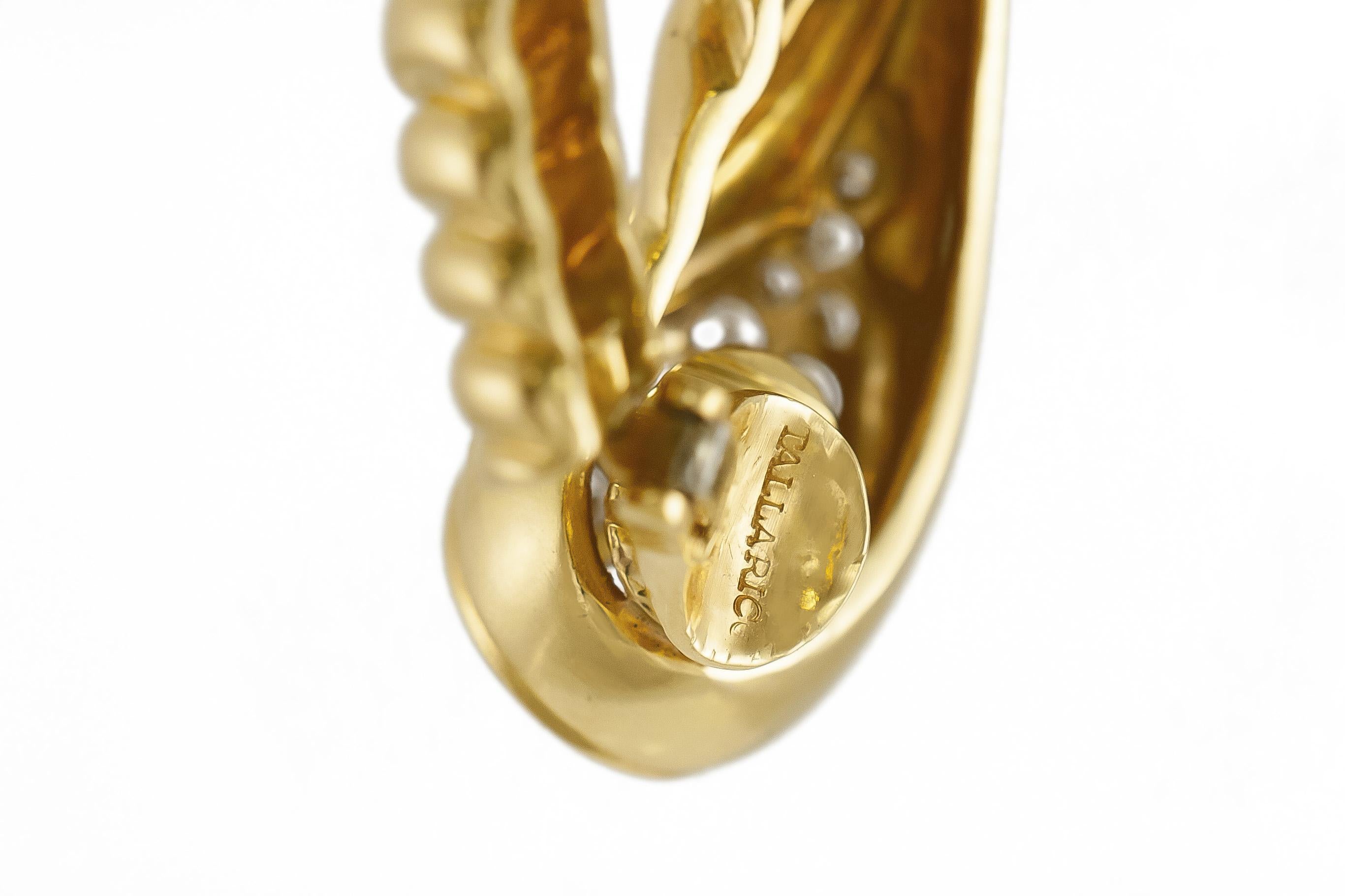 Round Cut Tallarico Gold Shrimp Hoop Earrings with Diamonds
