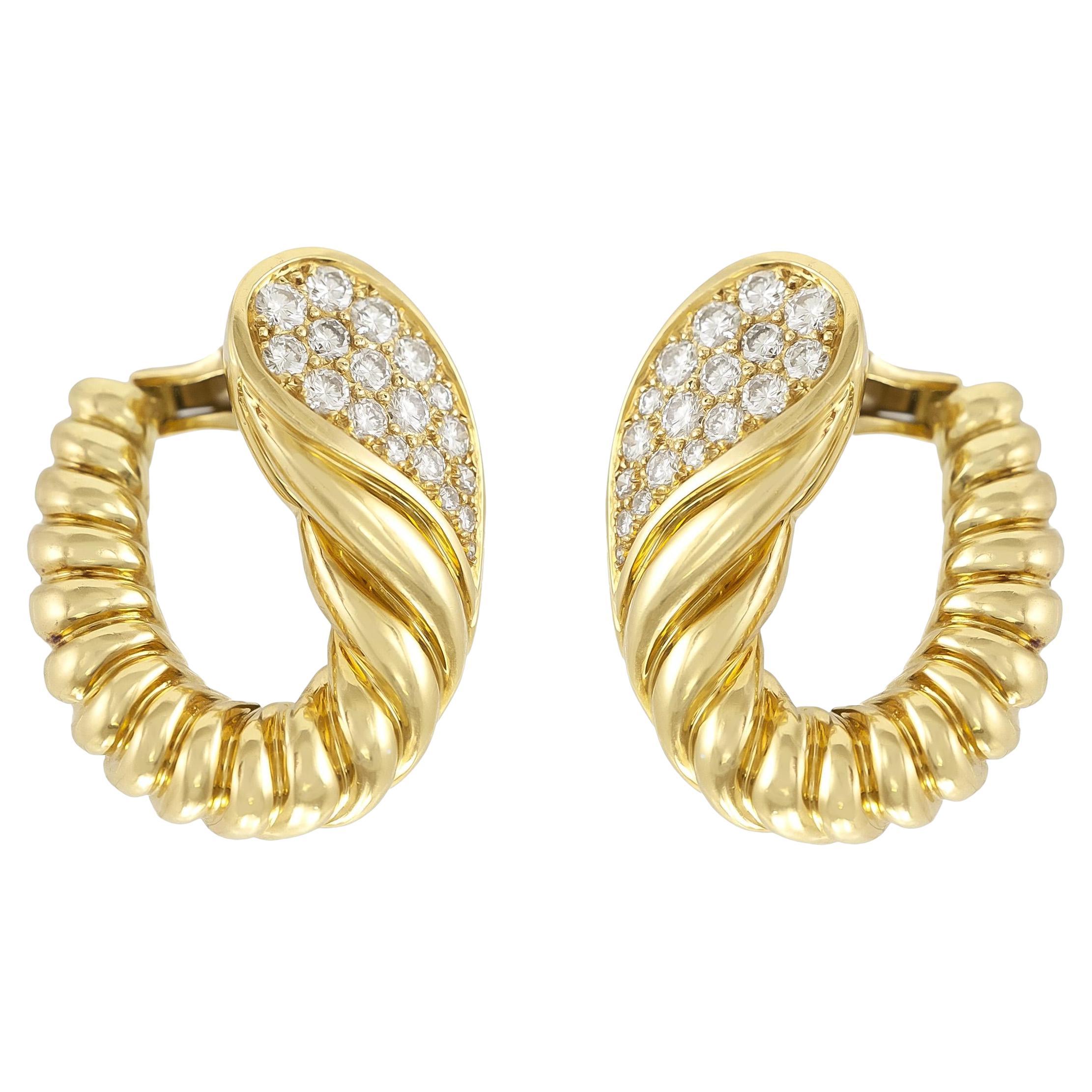 Tallarico Gold Shrimp Hoop Earrings with Diamonds
