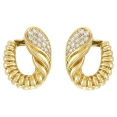 Tallarico Gold Shrimp Hoop Earrings with Diamonds