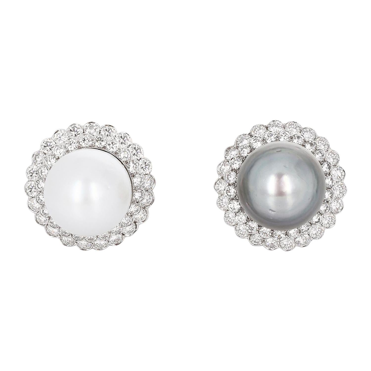 Tallarico, White Gold South Sea Pearl and Diamond Earrings For Sale