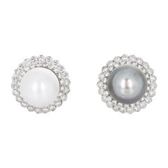 Vintage Tallarico, White Gold South Sea Pearl and Diamond Earrings