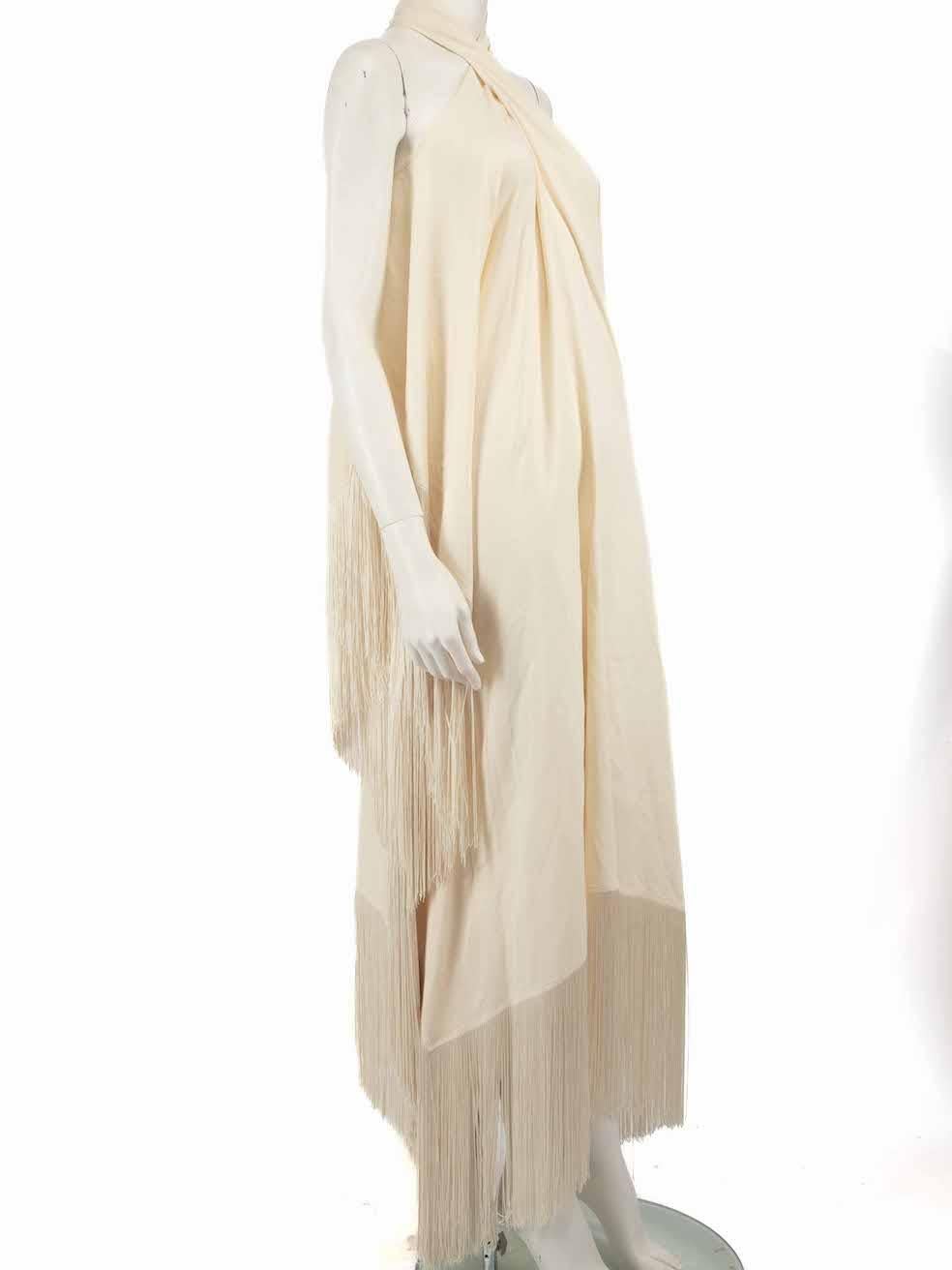 CONDITION is Very good. Hardly any visible wear to dress is evident on this used Taller Marmo designer resale item. The item is missing a sizing label.
 
 
 
 Details
 
 
 Model: Nina
 
 Ecru
 
 Synthetic
 
 Dress
 
 Cold shoulder
 
 Fringed
 

