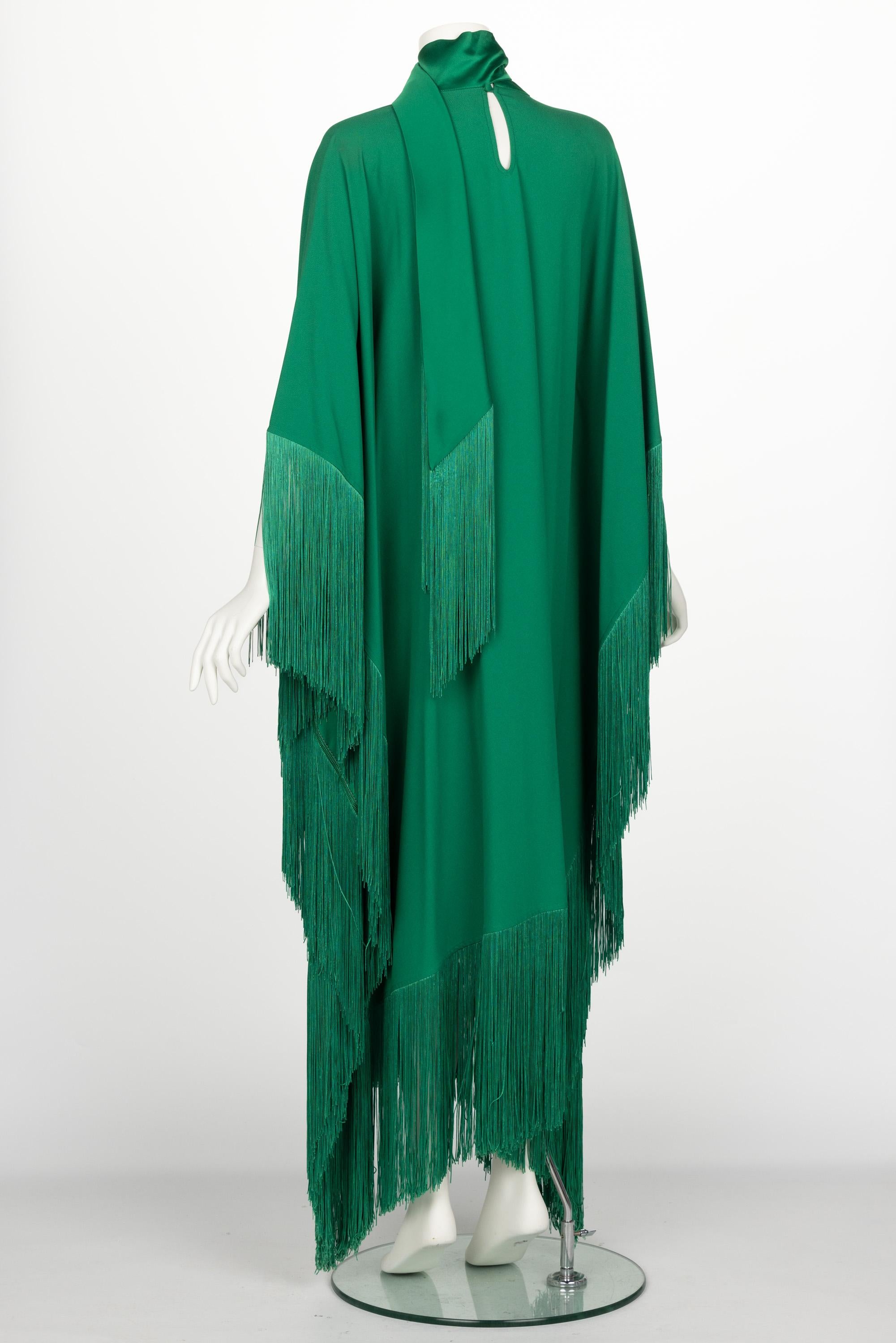 Women's or Men's Taller Marmo Green Fringed Crepe Kaftan Dress 2022
