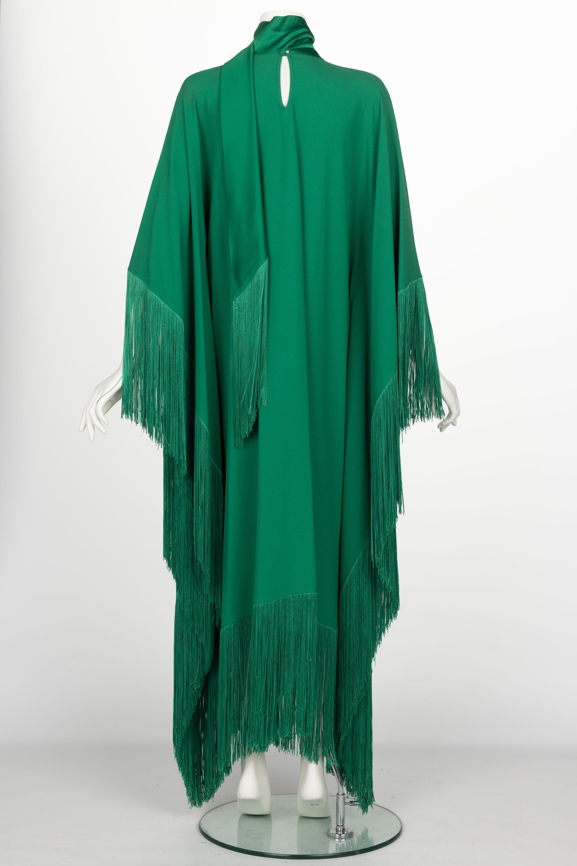 Taller Marmo Green Fringed Crepe Kaftan Dress 2022 1