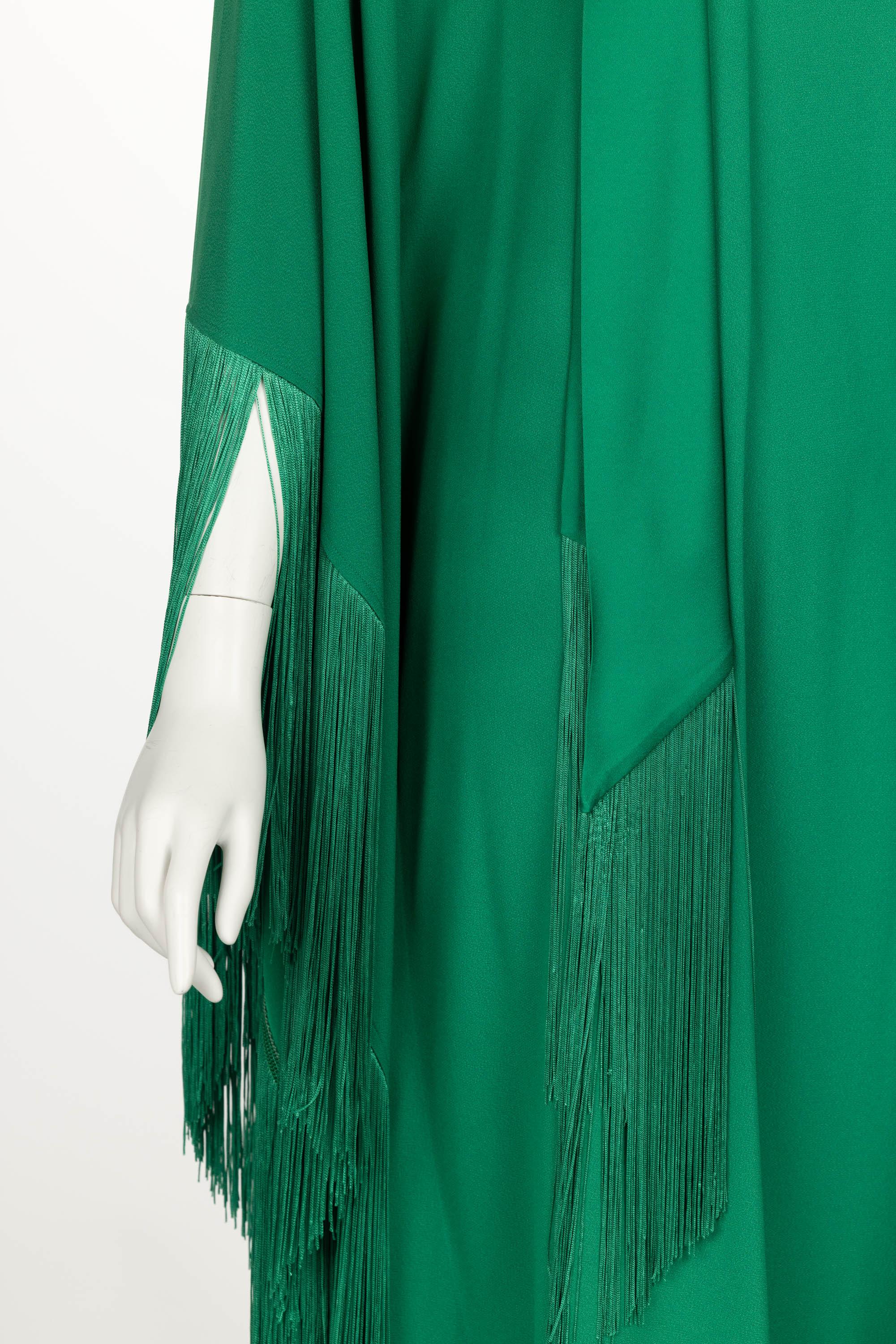 Taller Marmo Green Fringed Crepe Kaftan Dress 2022 3