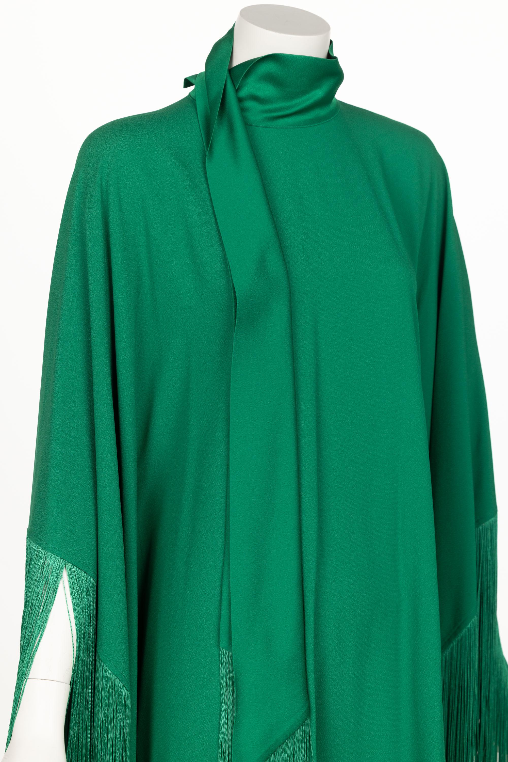 Taller Marmo Green Fringed Crepe Kaftan Dress 2022 4