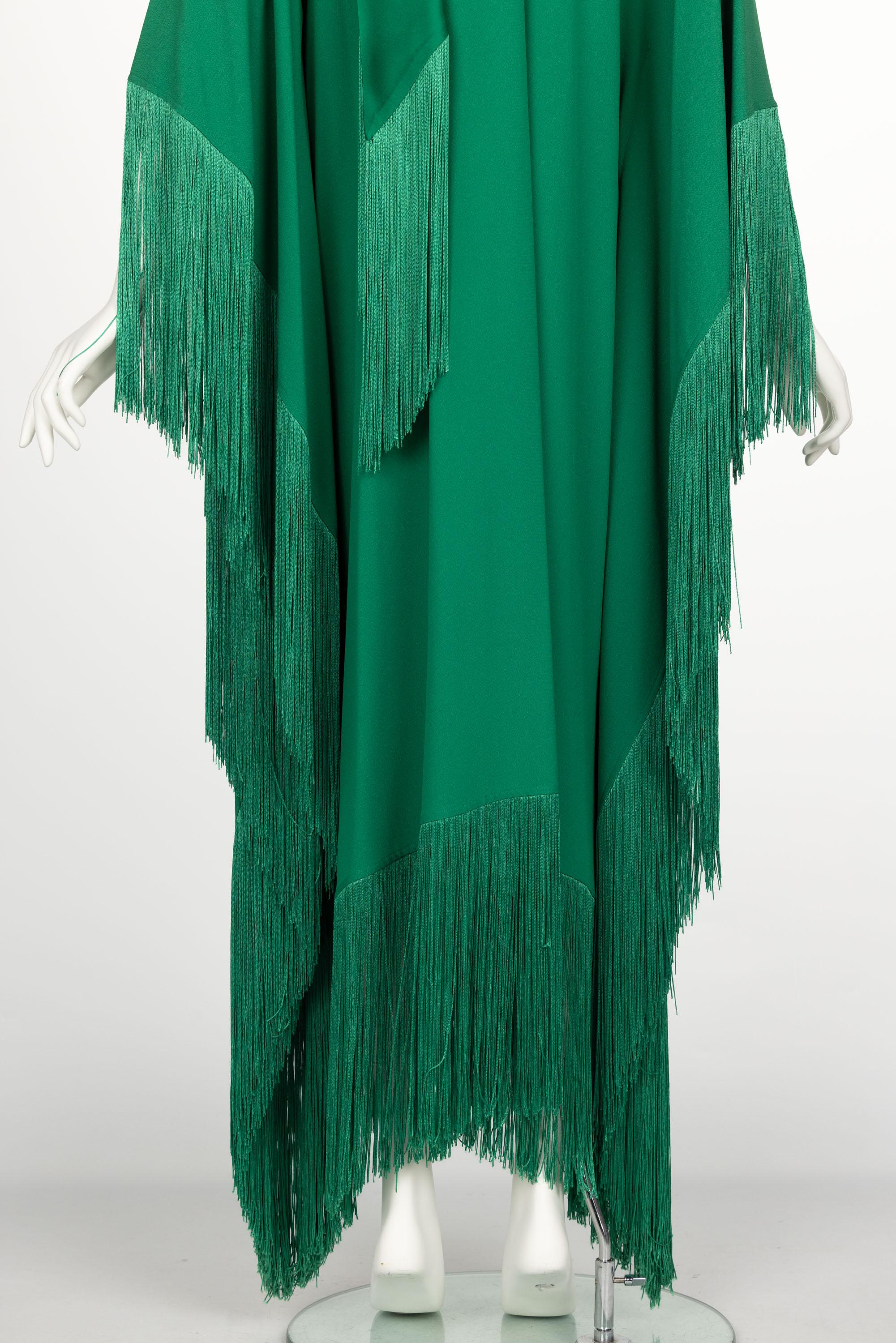 Taller Marmo Green Fringed Crepe Kaftan Dress 2022 5