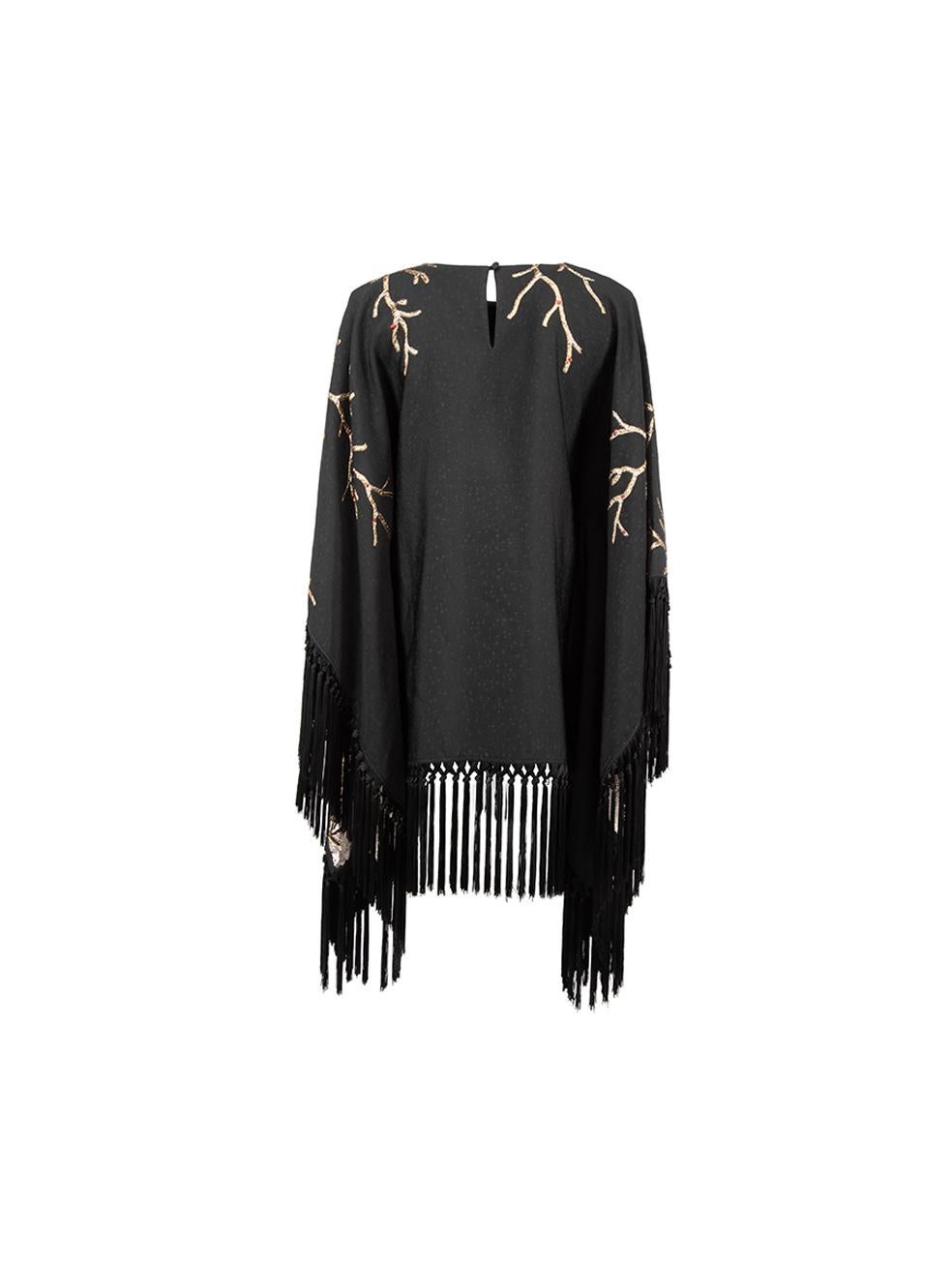 Taller Marmo Women's Black Patterned Tassel Detail Cape In Good Condition In London, GB