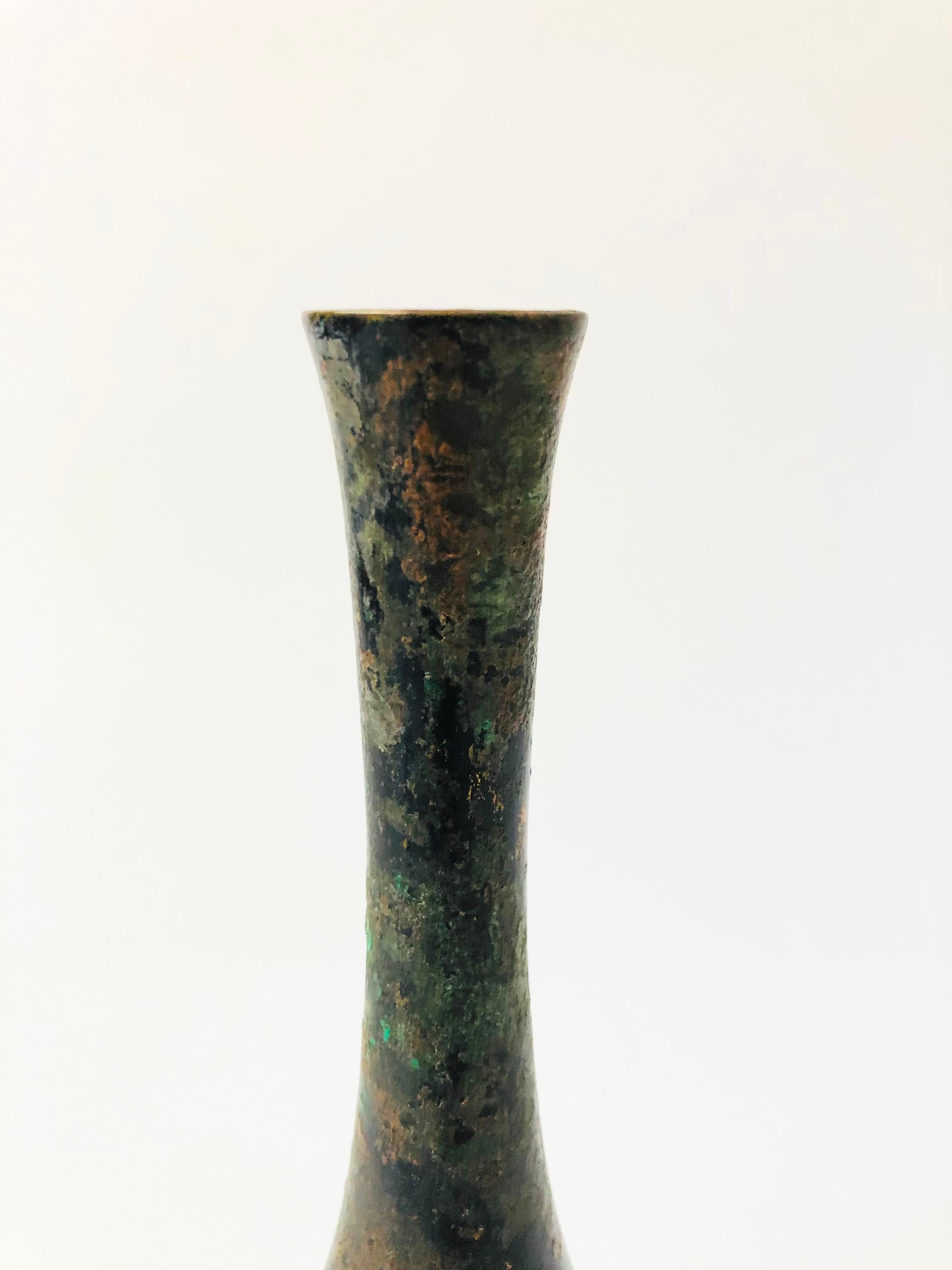 Mid-Century Modern Taller Takaoka Doki Verdigris Bronze Patinated Vase - Japan