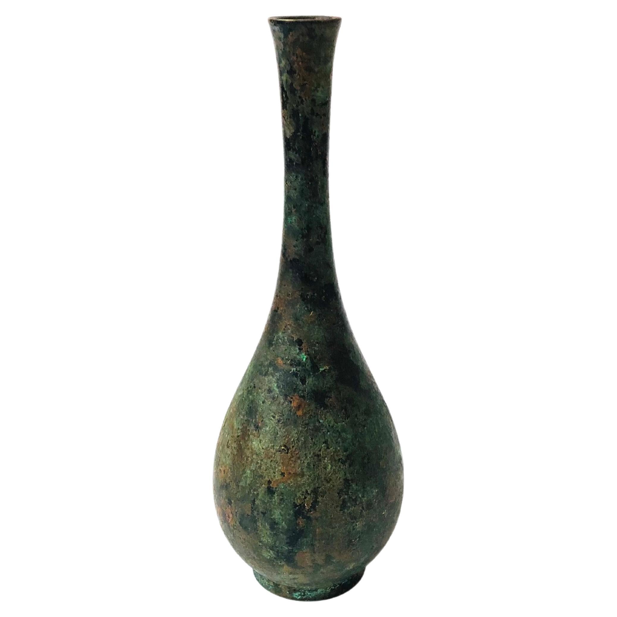Taller Takaoka Doki Verdigris Bronze Patinated Vase - Japan