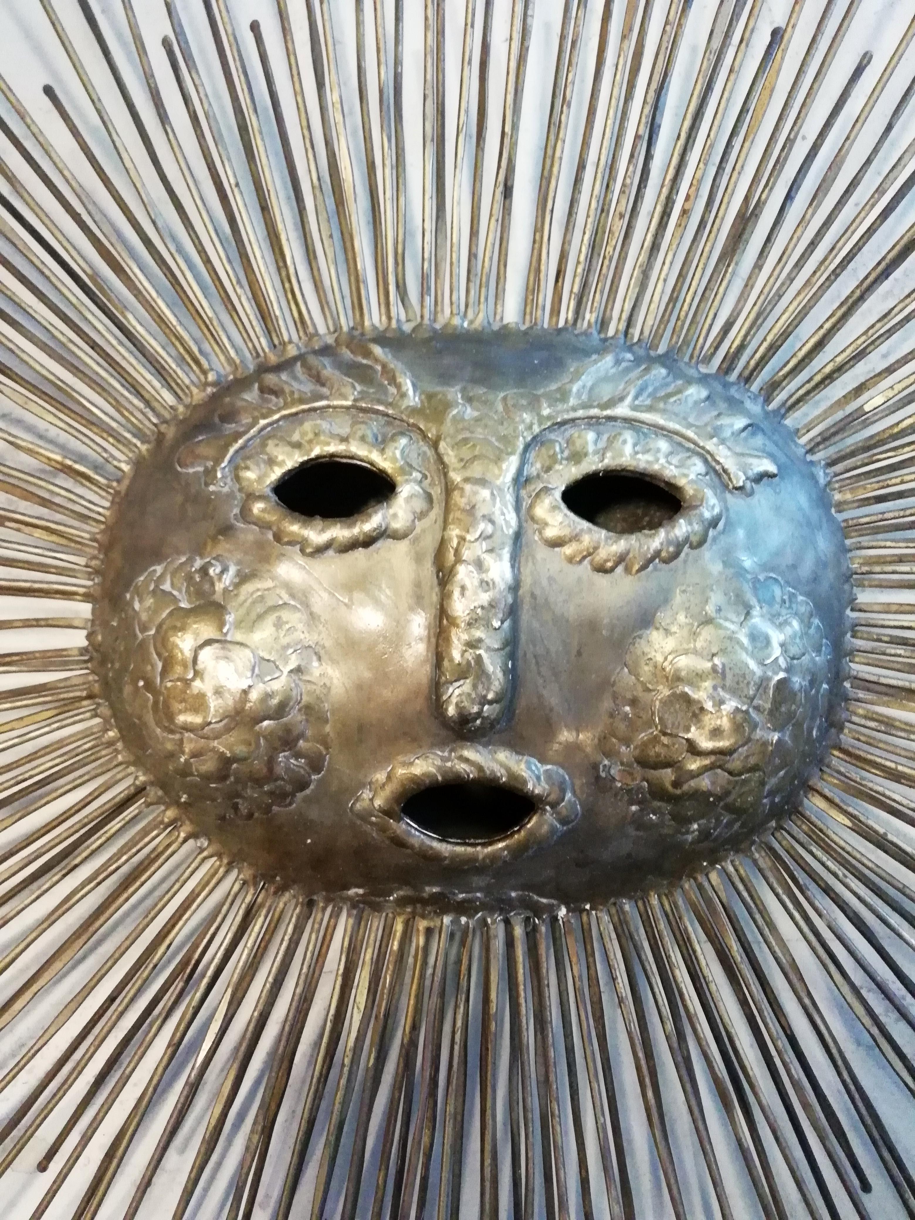 Talleres Emaus Mexican Mid-Century Modern Bronze and Brass Sun Wall Decoration 1