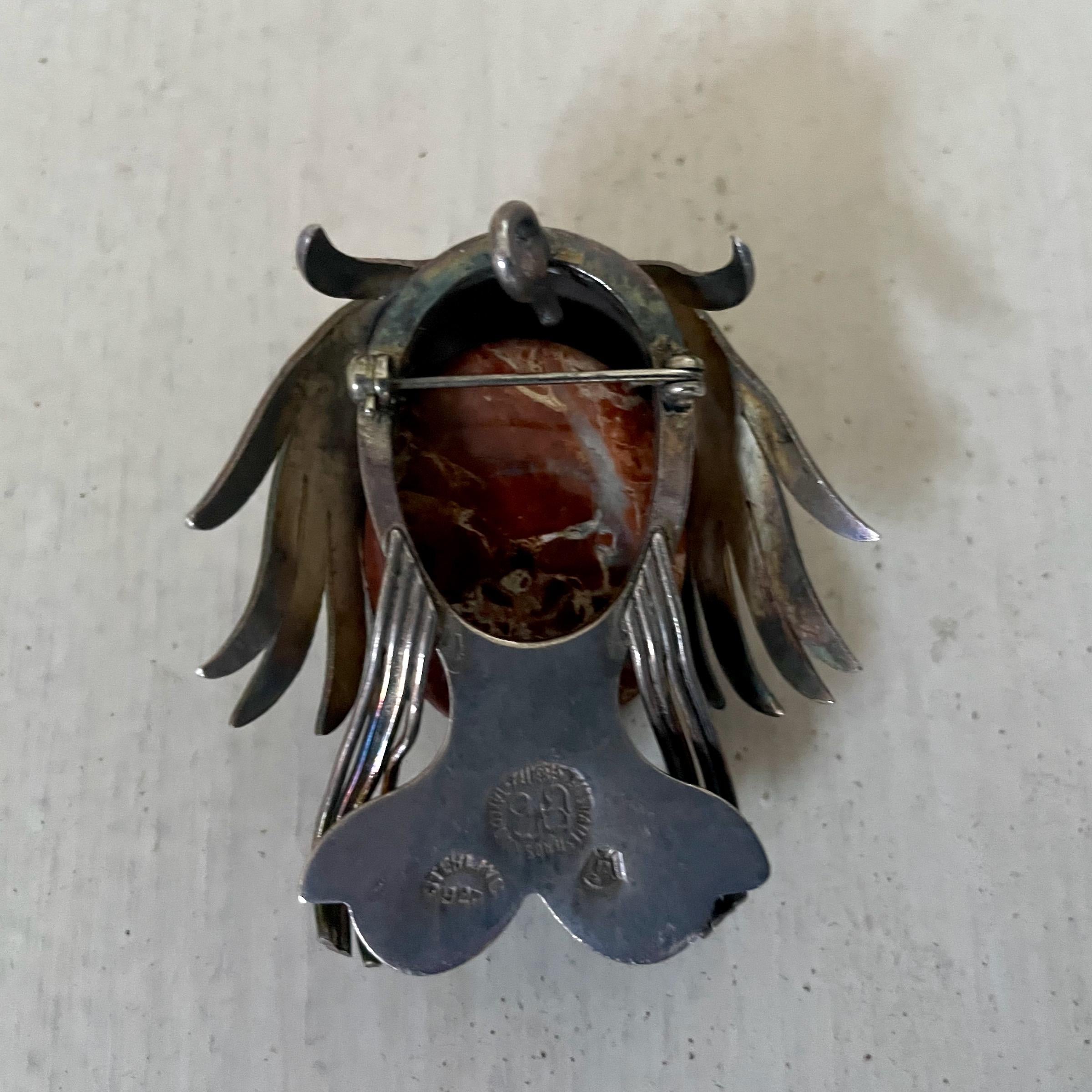 Broche de plata de ley 925 y cabujón de piedra de Talleres Los Ballesteros, México en venta 3