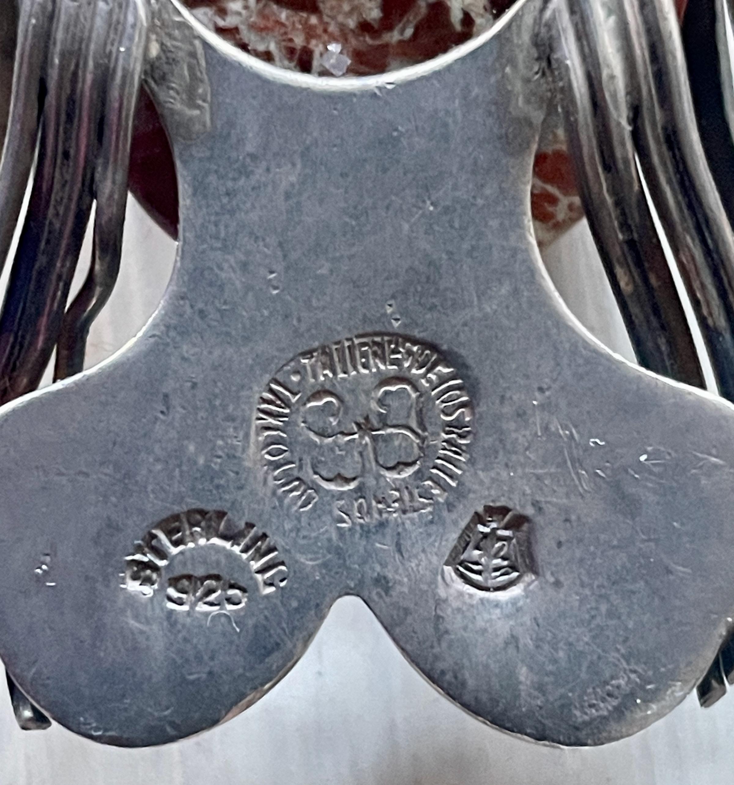 Broche de plata de ley 925 y cabujón de piedra de Talleres Los Ballesteros, México en venta 4
