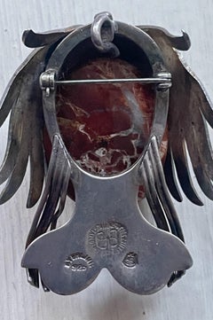 Talleres Los Ballesteros Sterling Silver 925 & Stone Cabochon Brooch, Mexico