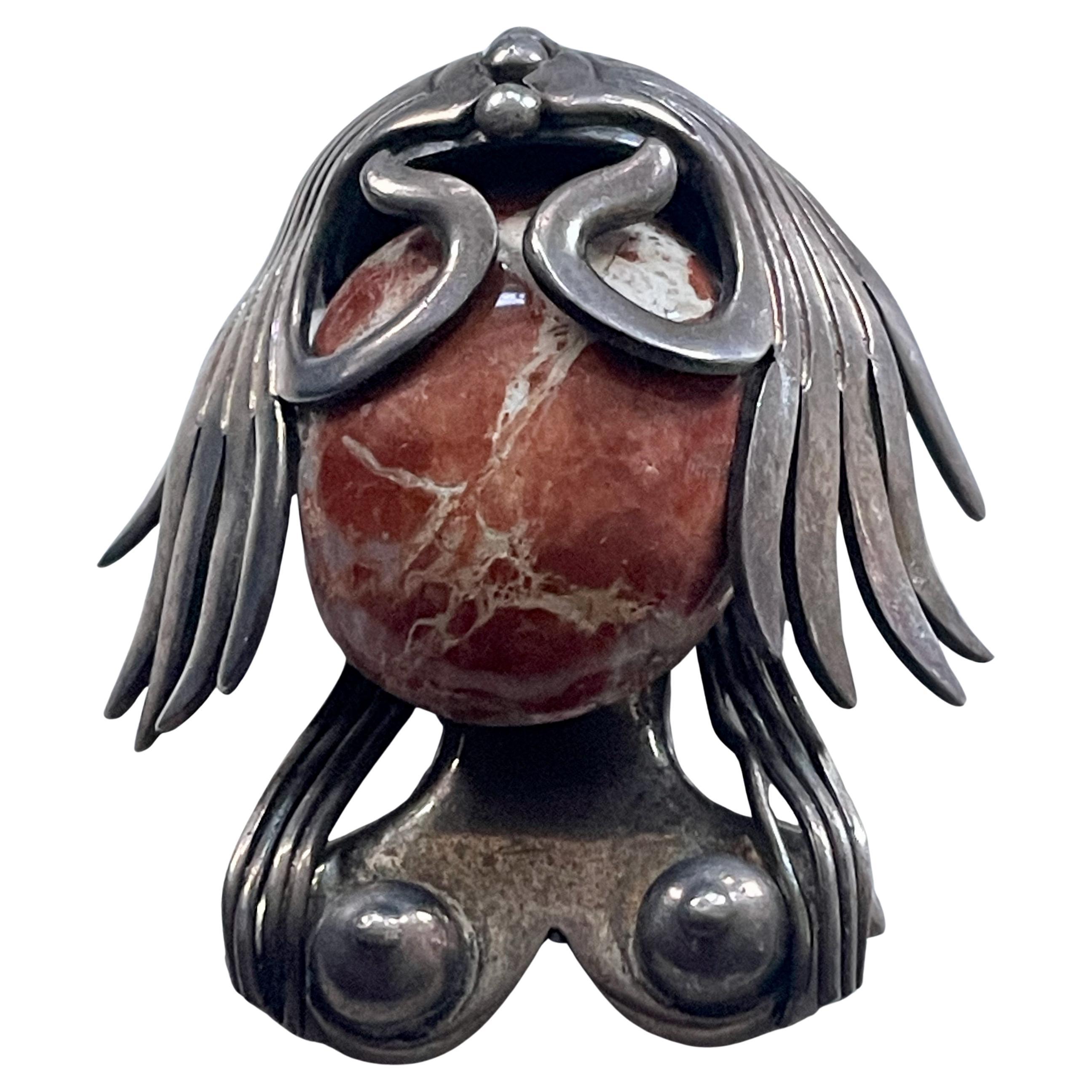 Broche de plata de ley 925 y cabujón de piedra de Talleres Los Ballesteros, México Arte popular en venta