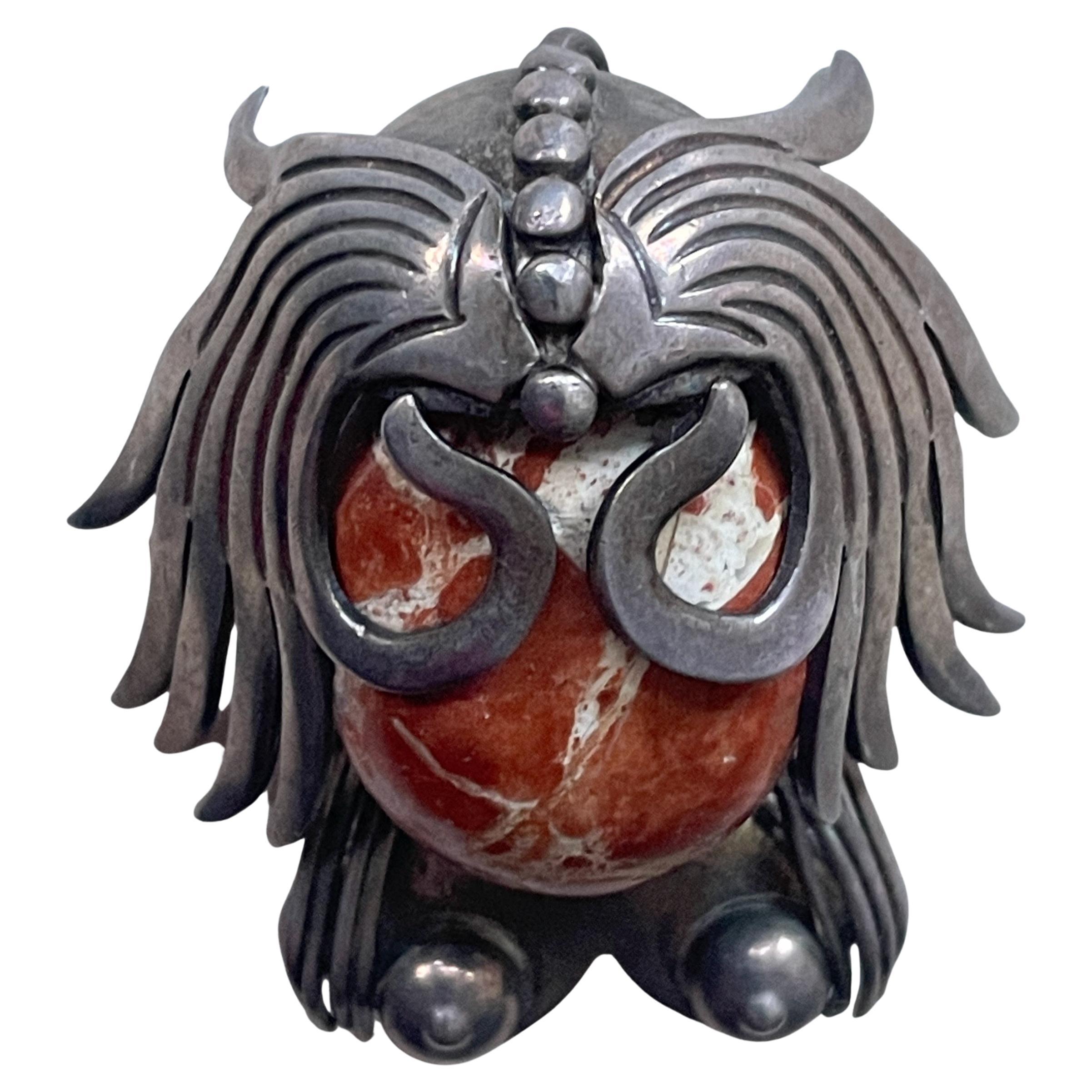 Broche de plata de ley 925 y cabujón de piedra de Talleres Los Ballesteros, México Mexicano en venta