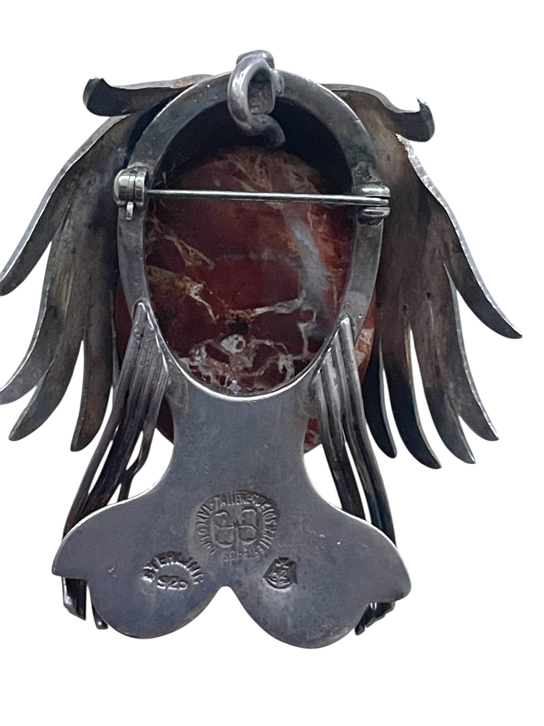 Broche de plata de ley 925 y cabujón de piedra de Talleres Los Ballesteros, México Silver en venta