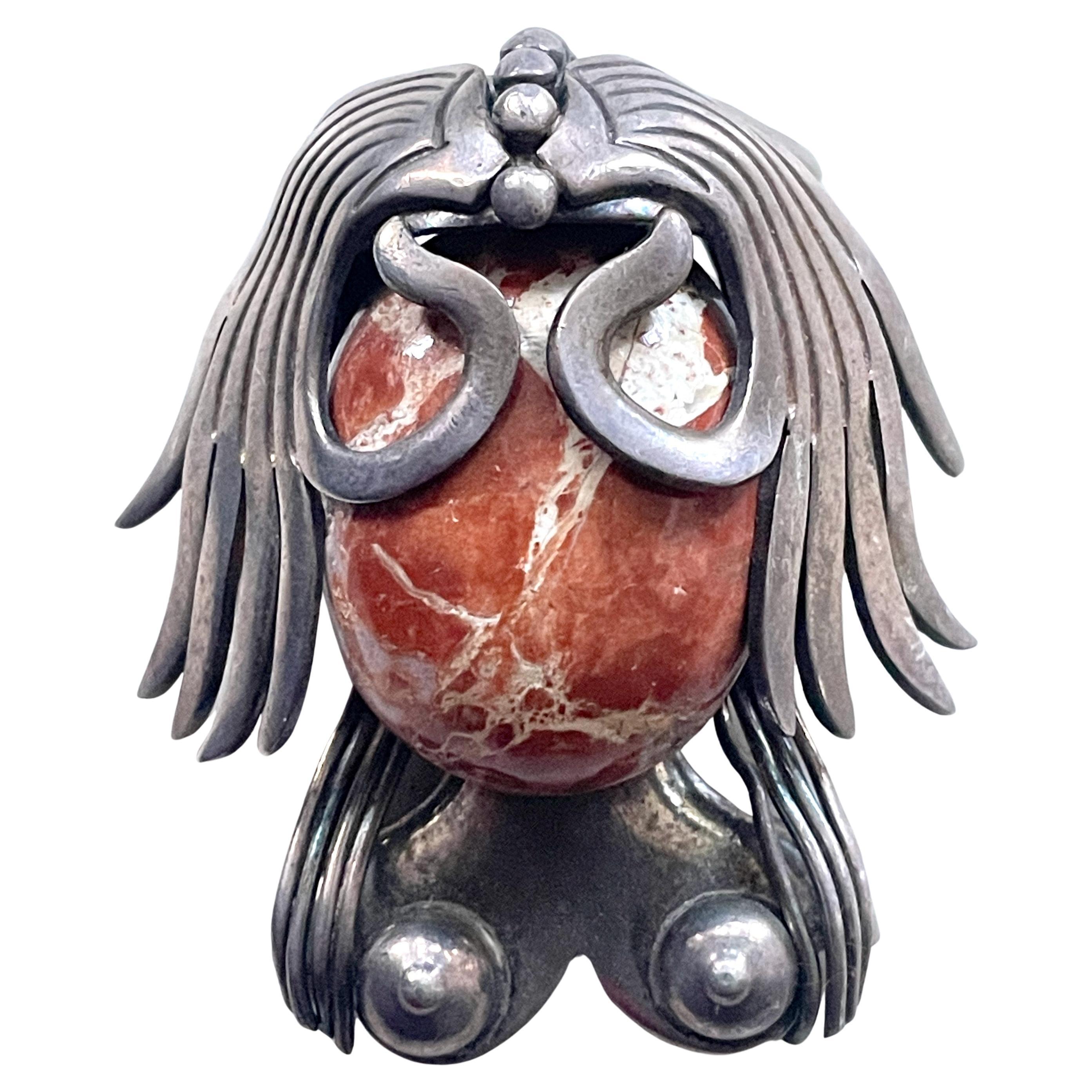 Broche de plata de ley 925 y cabujón de piedra de Talleres Los Ballesteros, México en venta