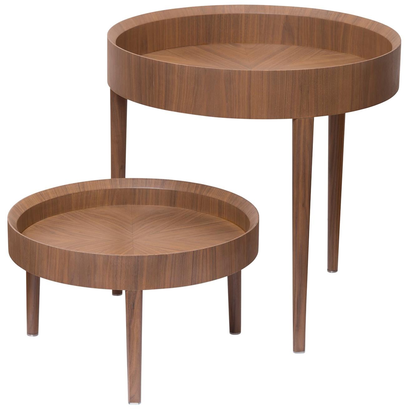 "Tallgirl" Contemporary Set of 2 Walnut Nesting Tables For Sale