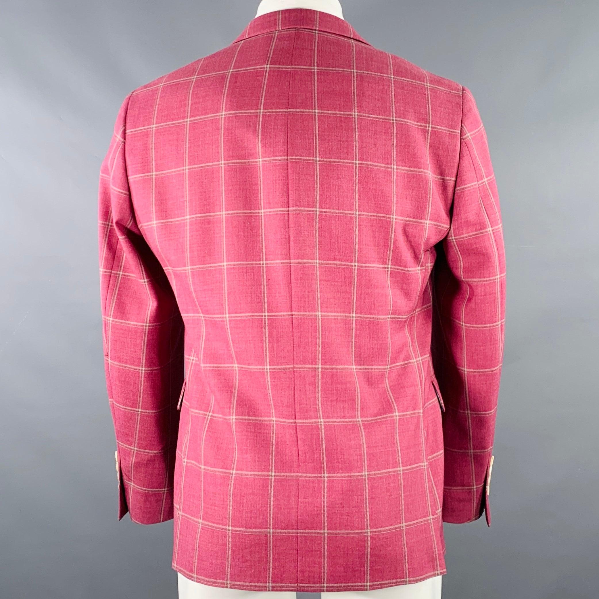 Pink TALLIA Size 38 White Raspberry Window Pane Wool Blend Sport Coat For Sale