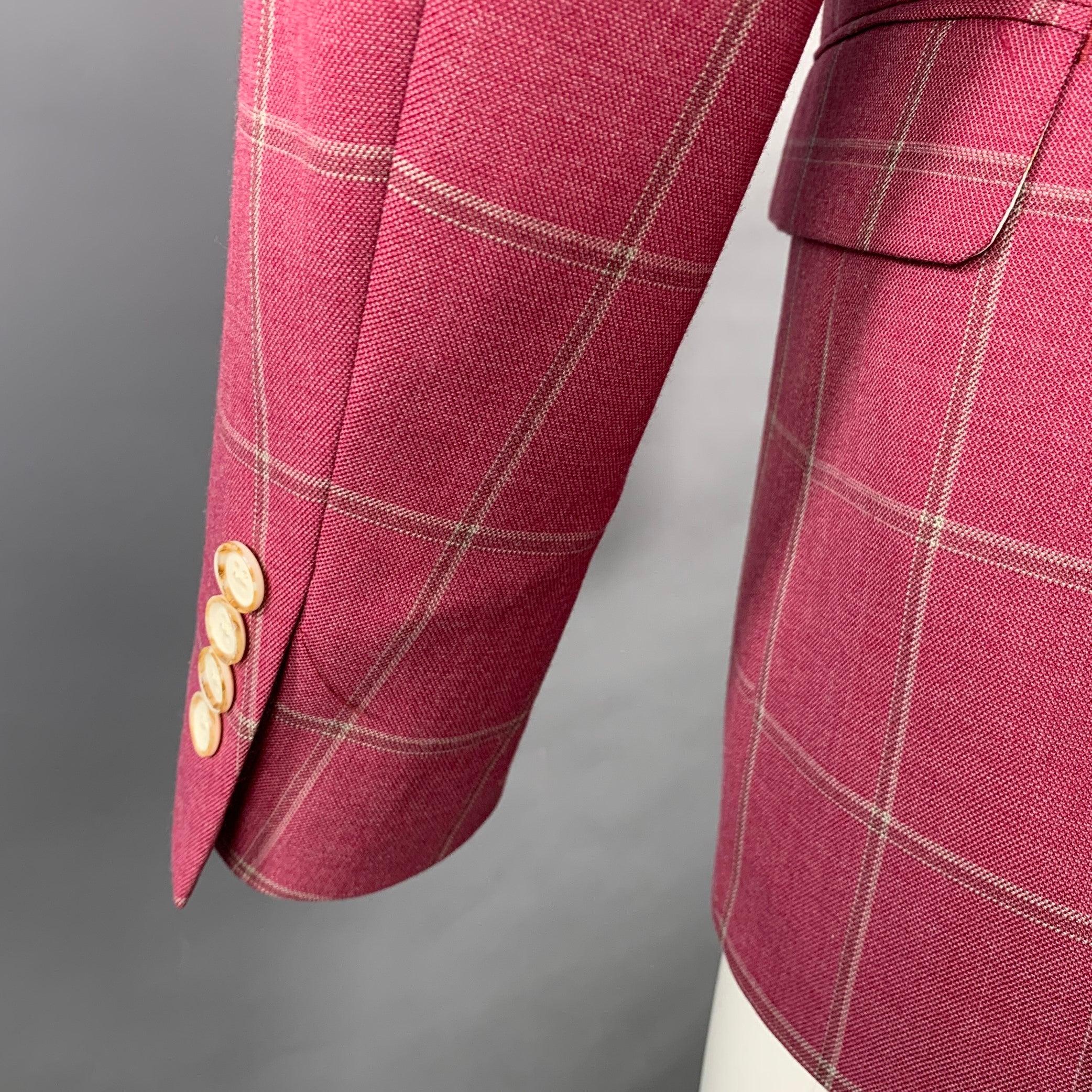 TALLIA Size 38 White Raspberry Window Pane Wool Blend Sport Coat In Excellent Condition For Sale In San Francisco, CA