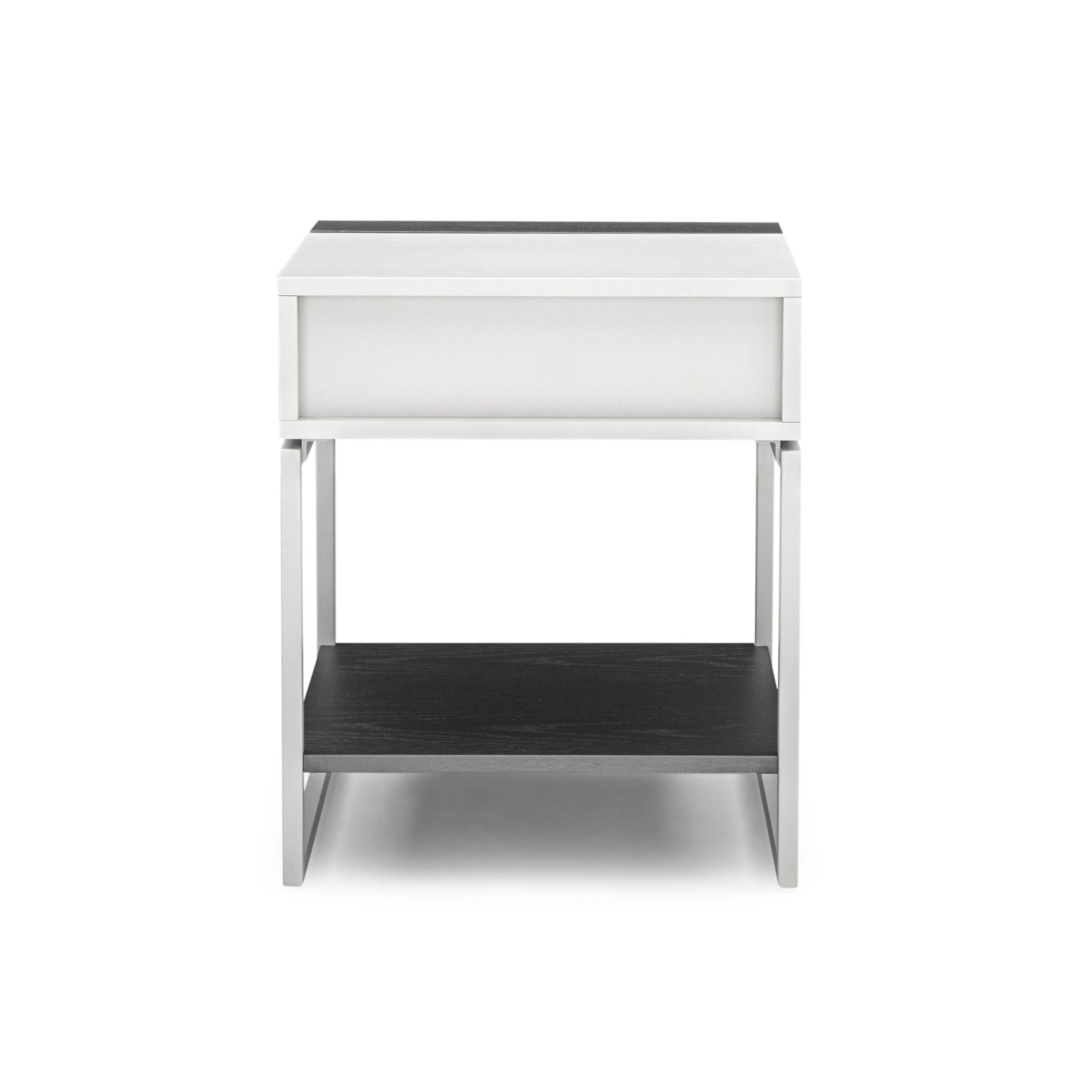 Tallo Nightstand with a Gray Oak Drawer and Off-White Frame For Sale 4
