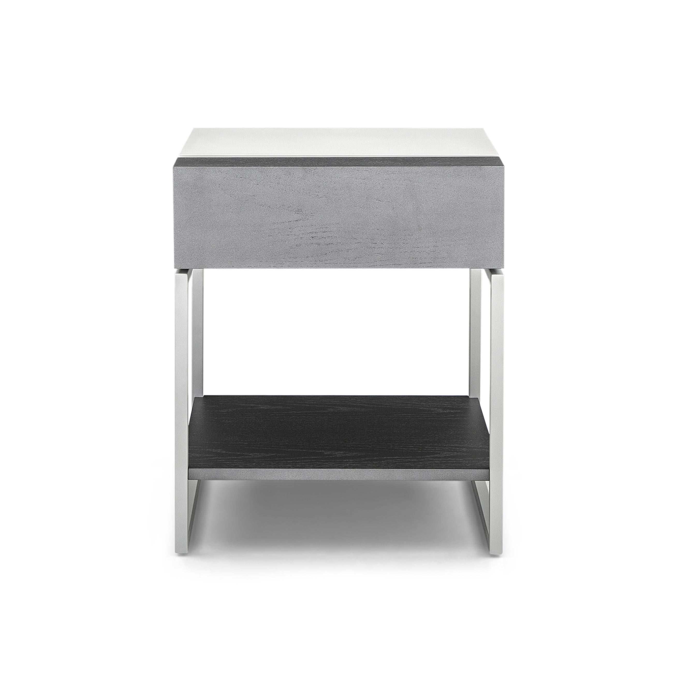 Modern Nightstand with Gray Oak Drawer and Off-White Frame - Tallo Collection For Sale 4