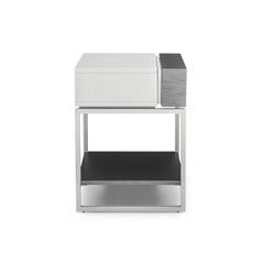 Moderner Nachttisch mit Schublade in Eiche Grau und Rahmen in Off-White - Kollektion Tallo