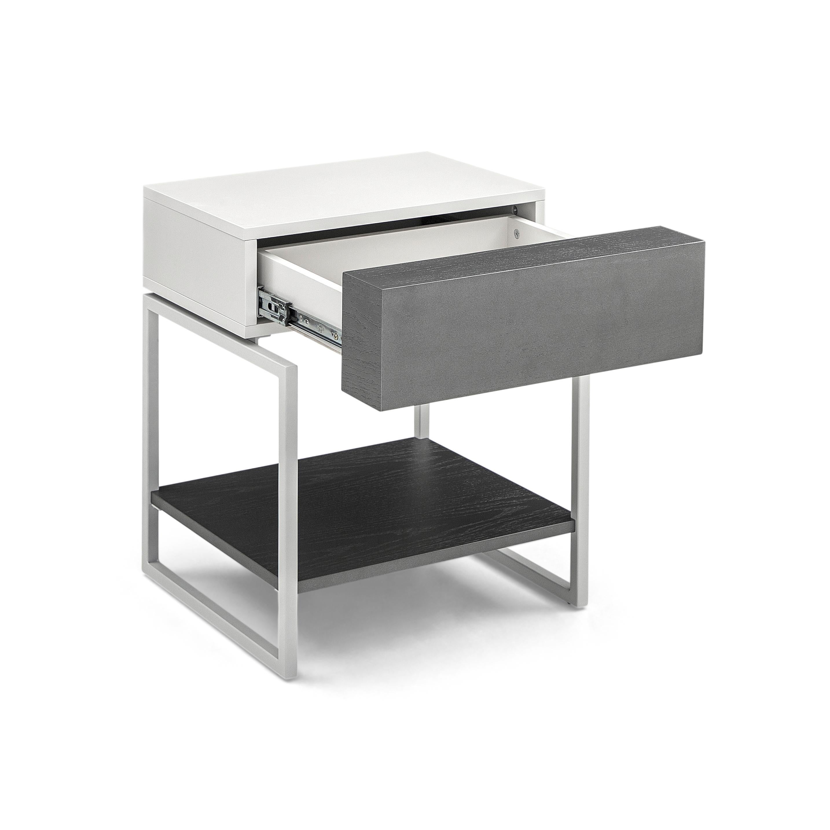 Contemporary Tallo Nightstand with a Gray Oak Drawer and Off-White Frame For Sale