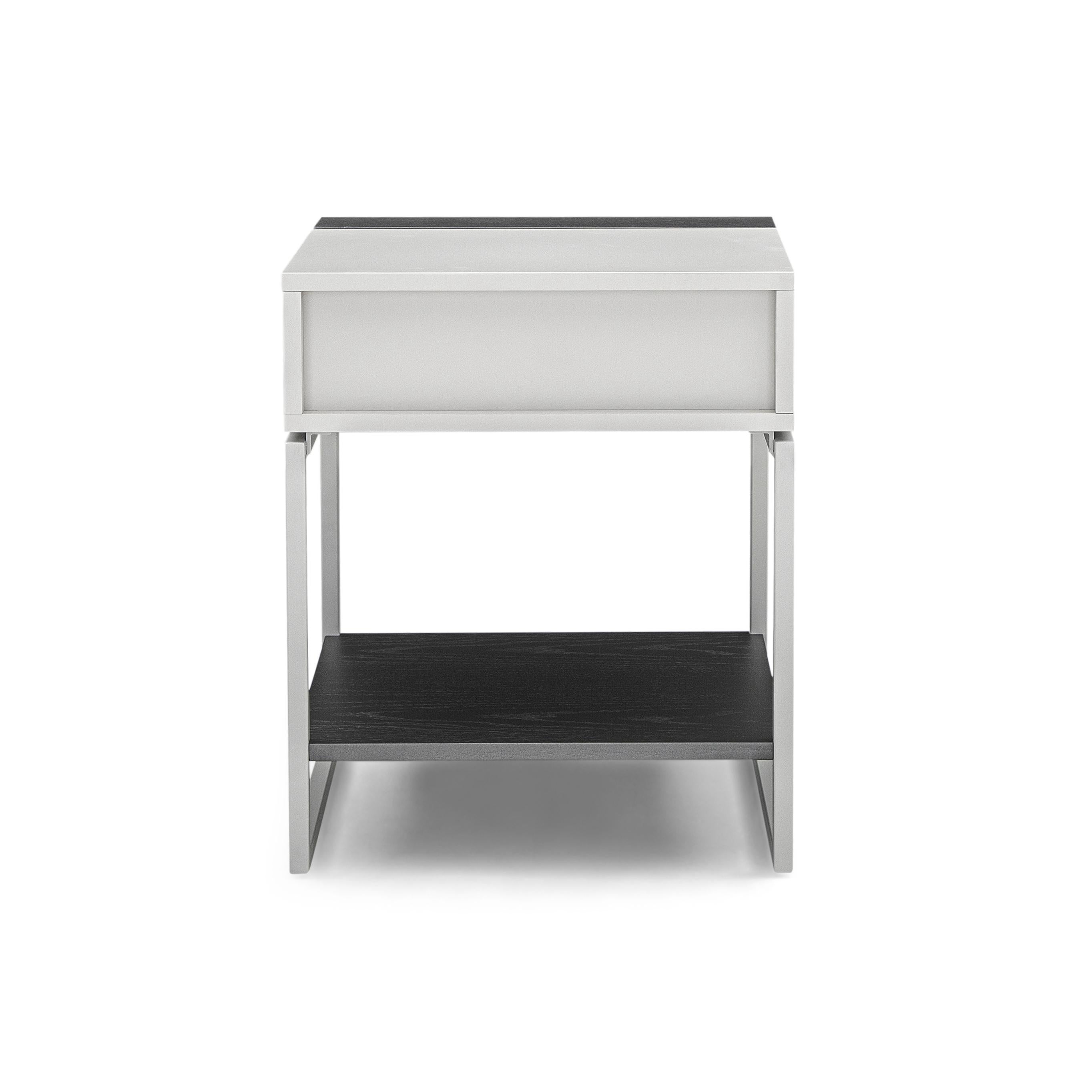 Tallo Nightstand with a Gray Oak Drawer and Off-White Frame For Sale 3