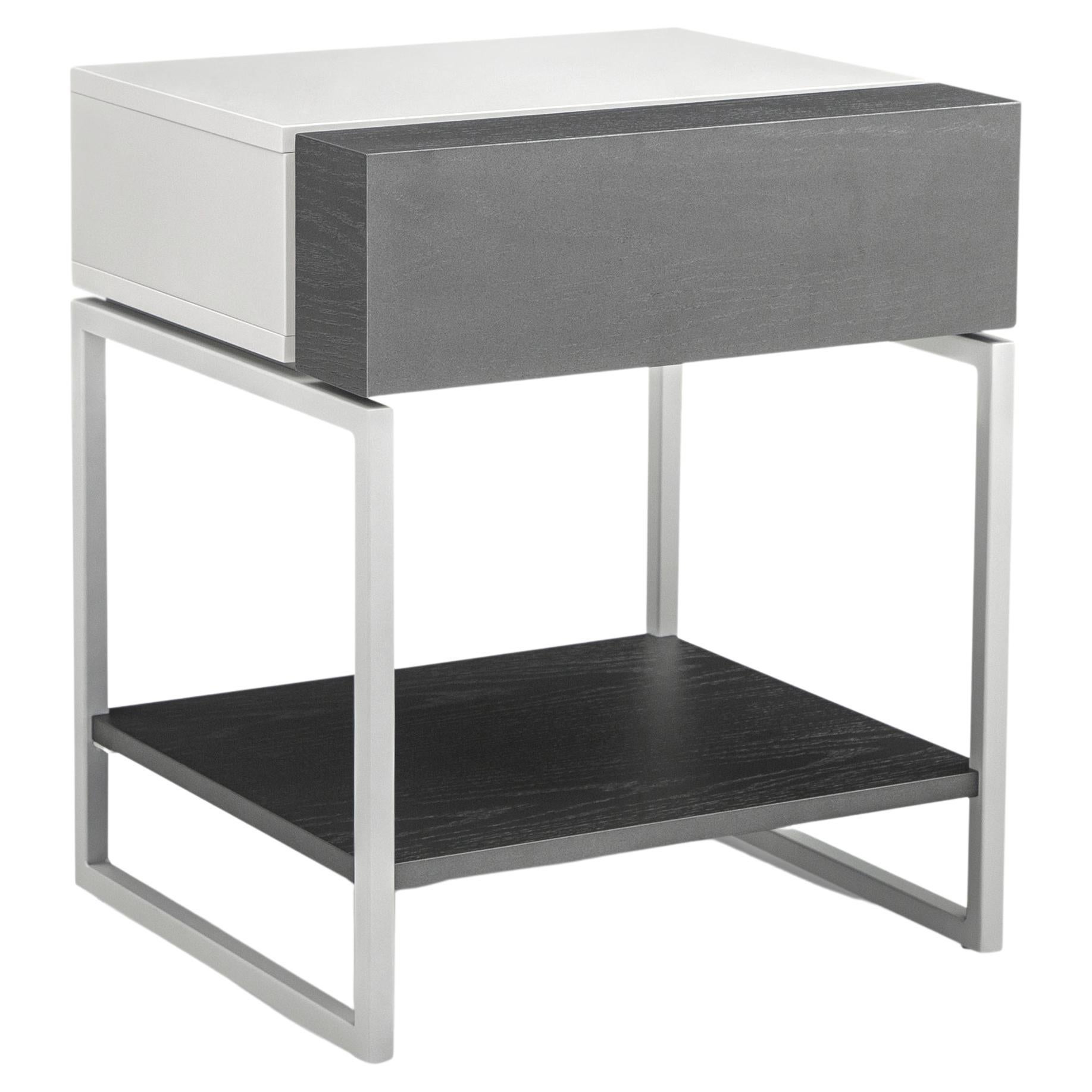 Tallo Nachttisch mit Schublade aus grauer Eiche und cremefarbenem Rahmen