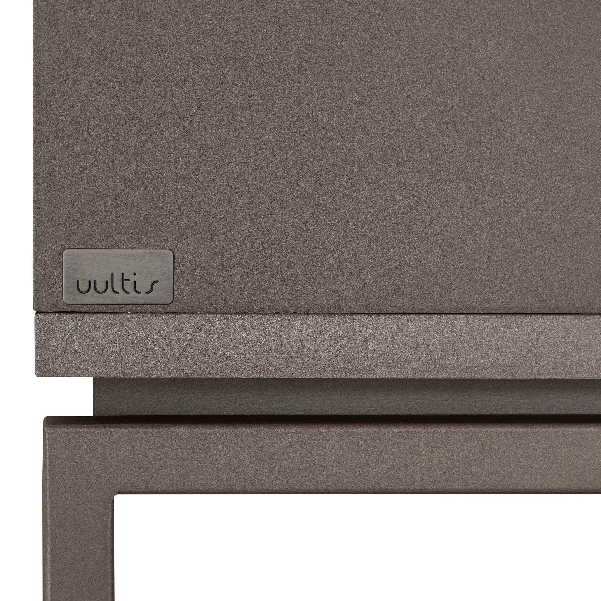 Chocolate Oak Bedside Table with Metal Base and Two Drawers, Tallo Collection For Sale 2