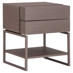 Chocolate Oak Bedside Table with Metal Base and Two Drawers, Tallo Collection