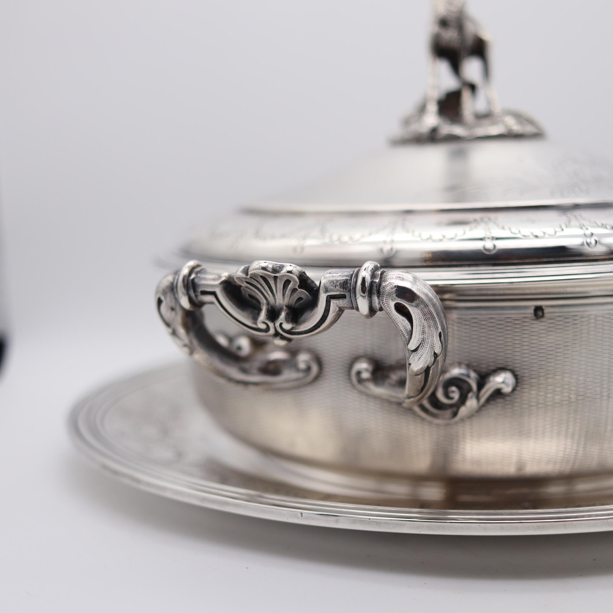 Tallois & Mayence 1885 Paris Covered Dish With Plate In .950 Sterling Silver For Sale 4
