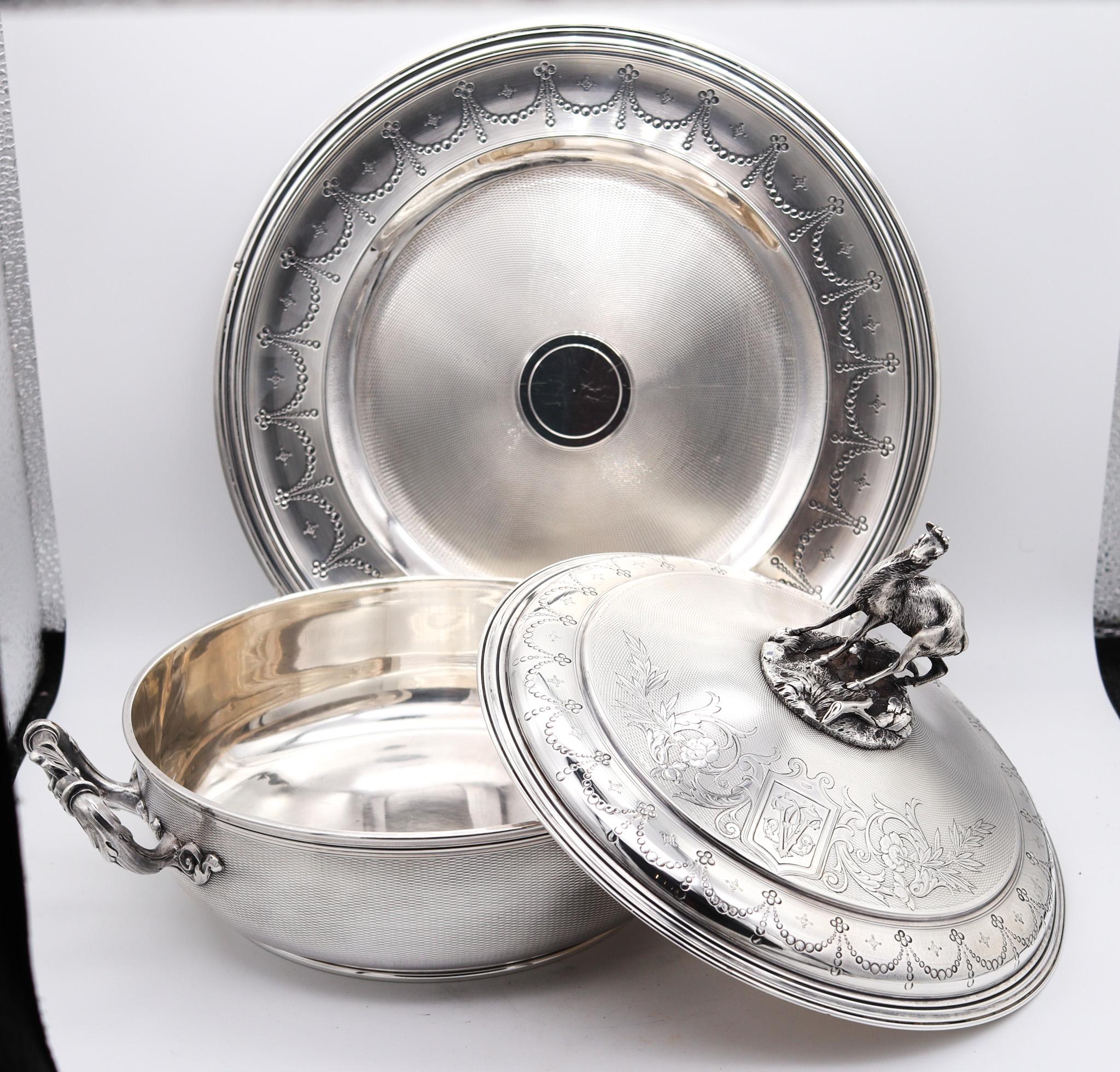 Tallois & Mayence 1885 Paris Covered Dish With Plate In .950 Sterling Silver In Excellent Condition For Sale In Miami, FL