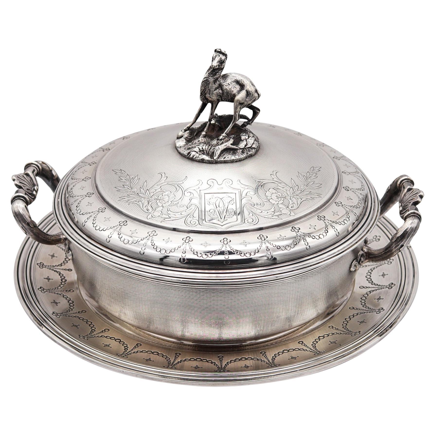 Tallois & Mayence 1885 Paris Covered Dish With Plate In .950 Sterling Silver For Sale