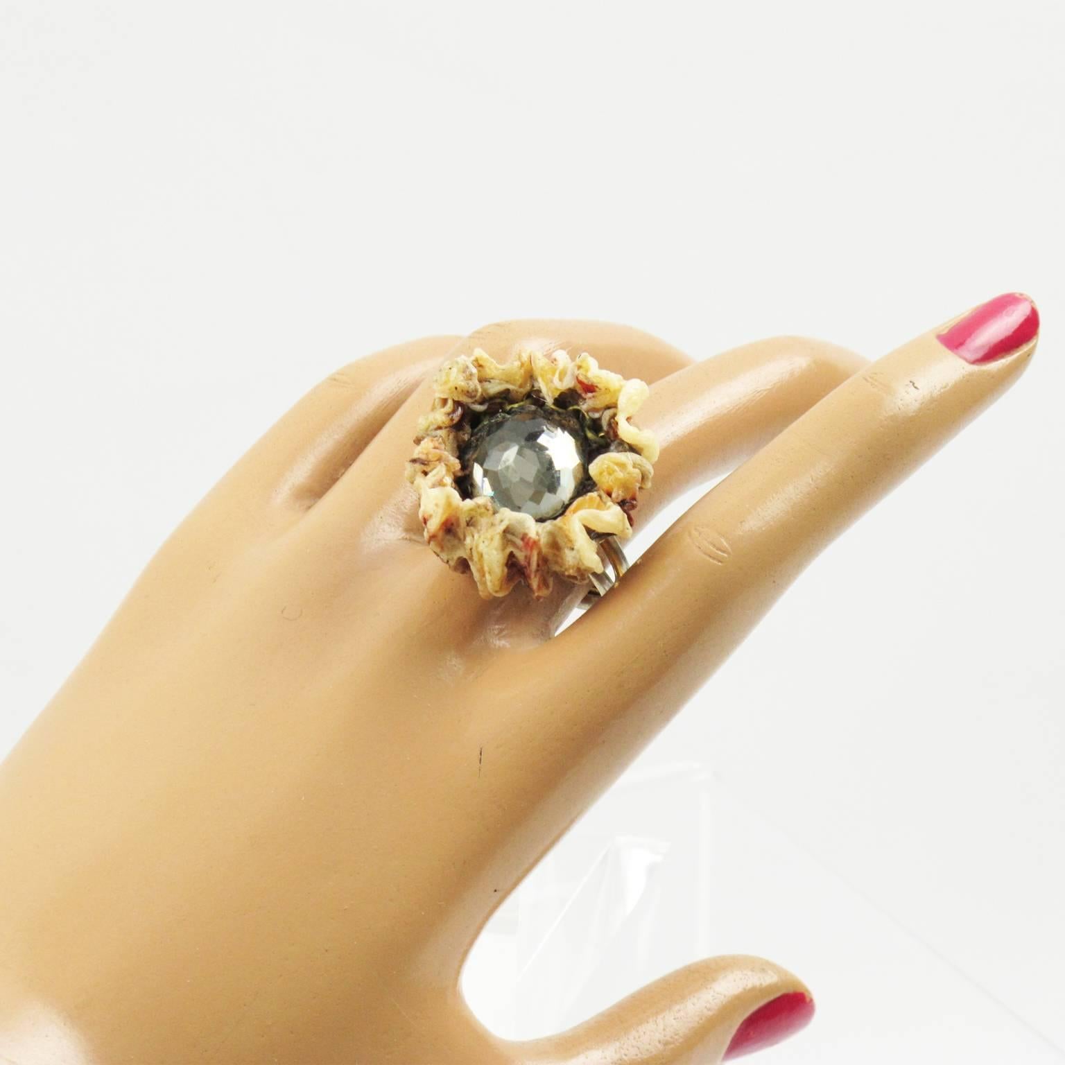 Talosel and Glass Cocktail Ring Executed by the Workshop of Line Vautrin 2