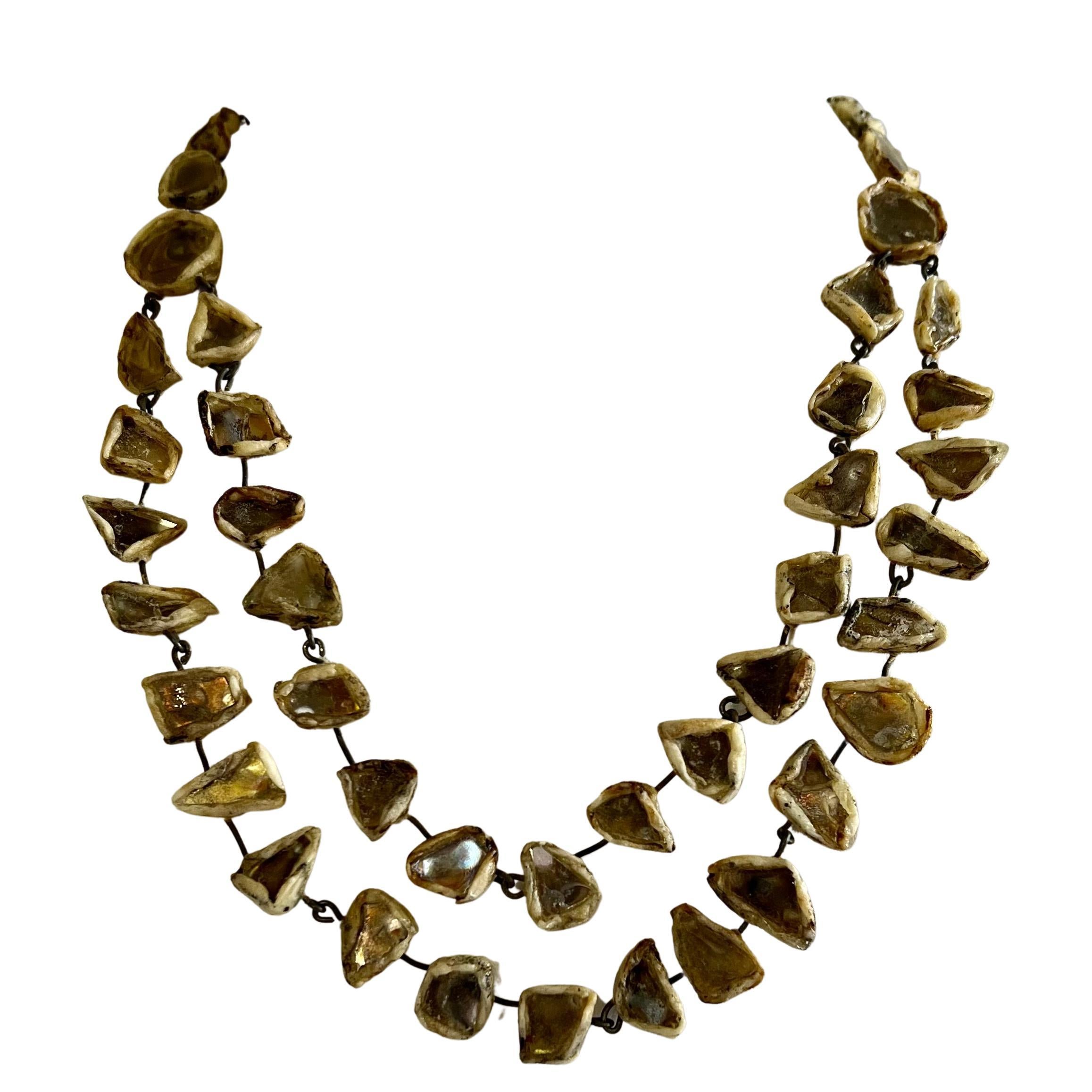 Talosel and Mirror Double Row Line Vautrin Necklace  For Sale
