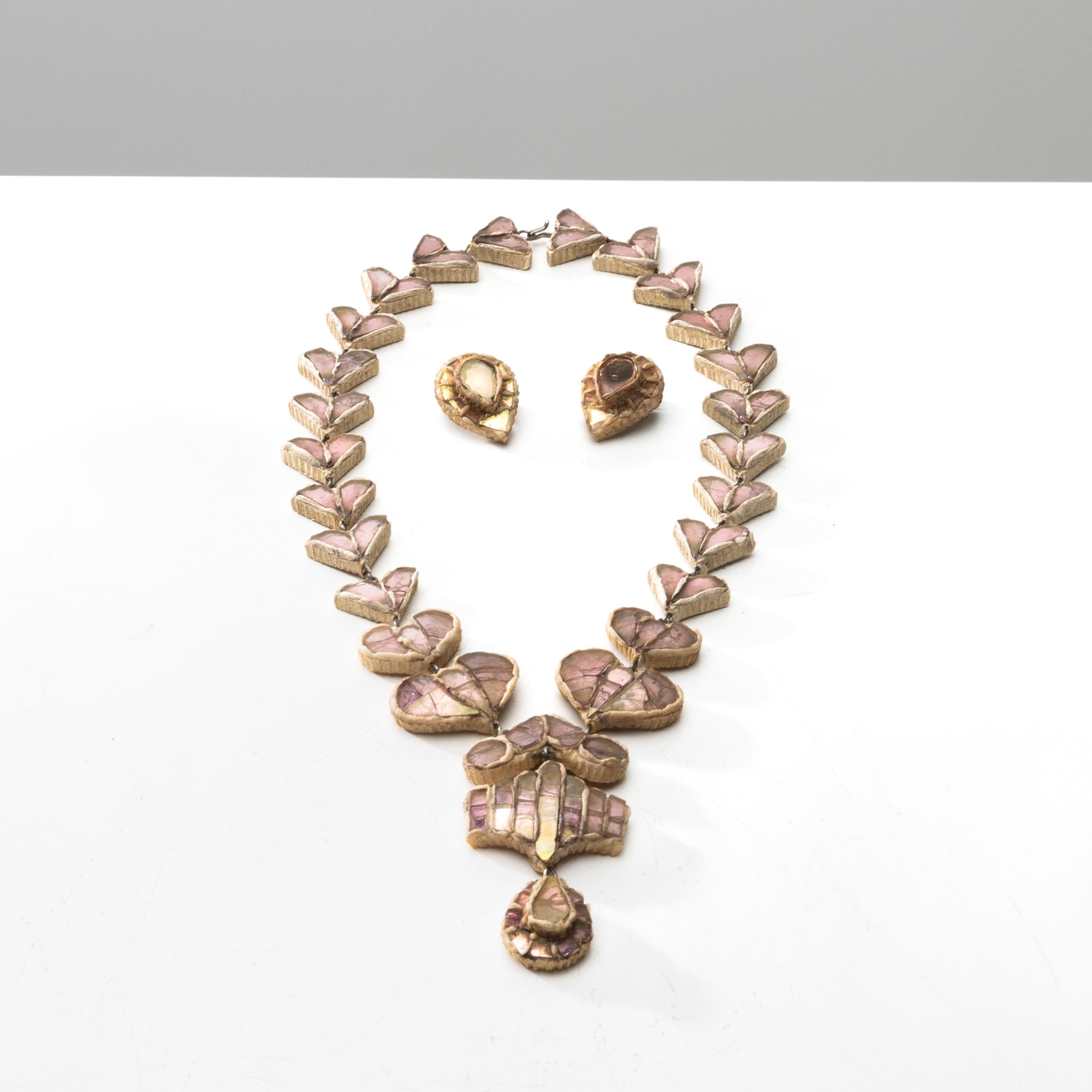Mid-Century Modern Talosel necklace (Model called Régence) with pair of earrings by Line Vautrin