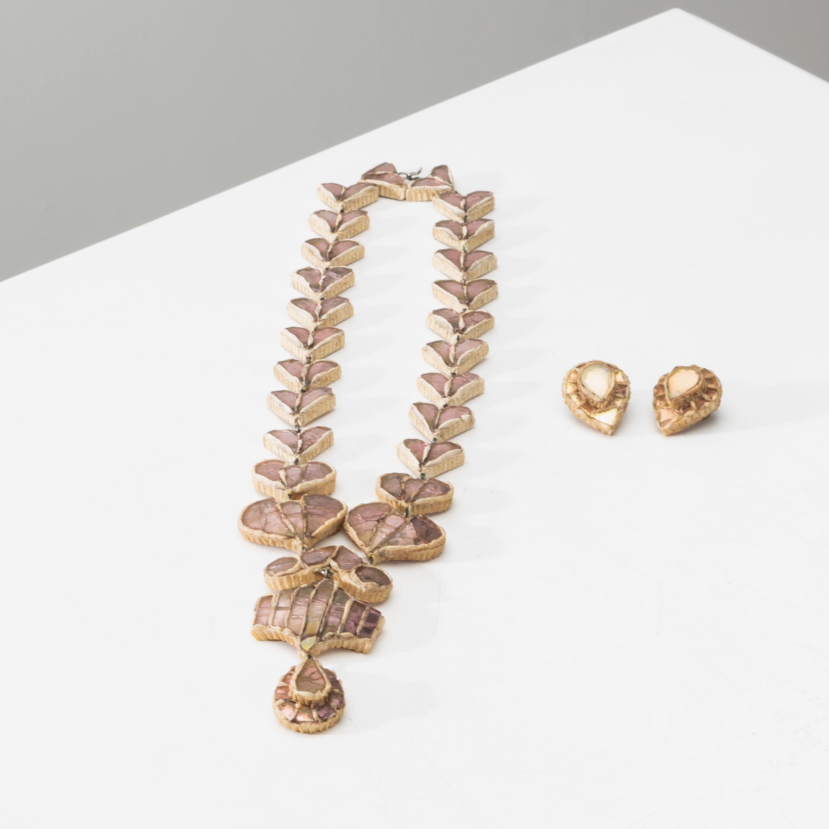 French Talosel necklace (Model called Régence) with pair of earrings by Line Vautrin
