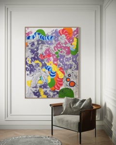Contemporary Mixed MediaAbstract Painting with Geometric Repeating Patterns