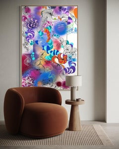 Vibrant Mixed Media Abstract Painting with Spray Paint by Taly Cohen