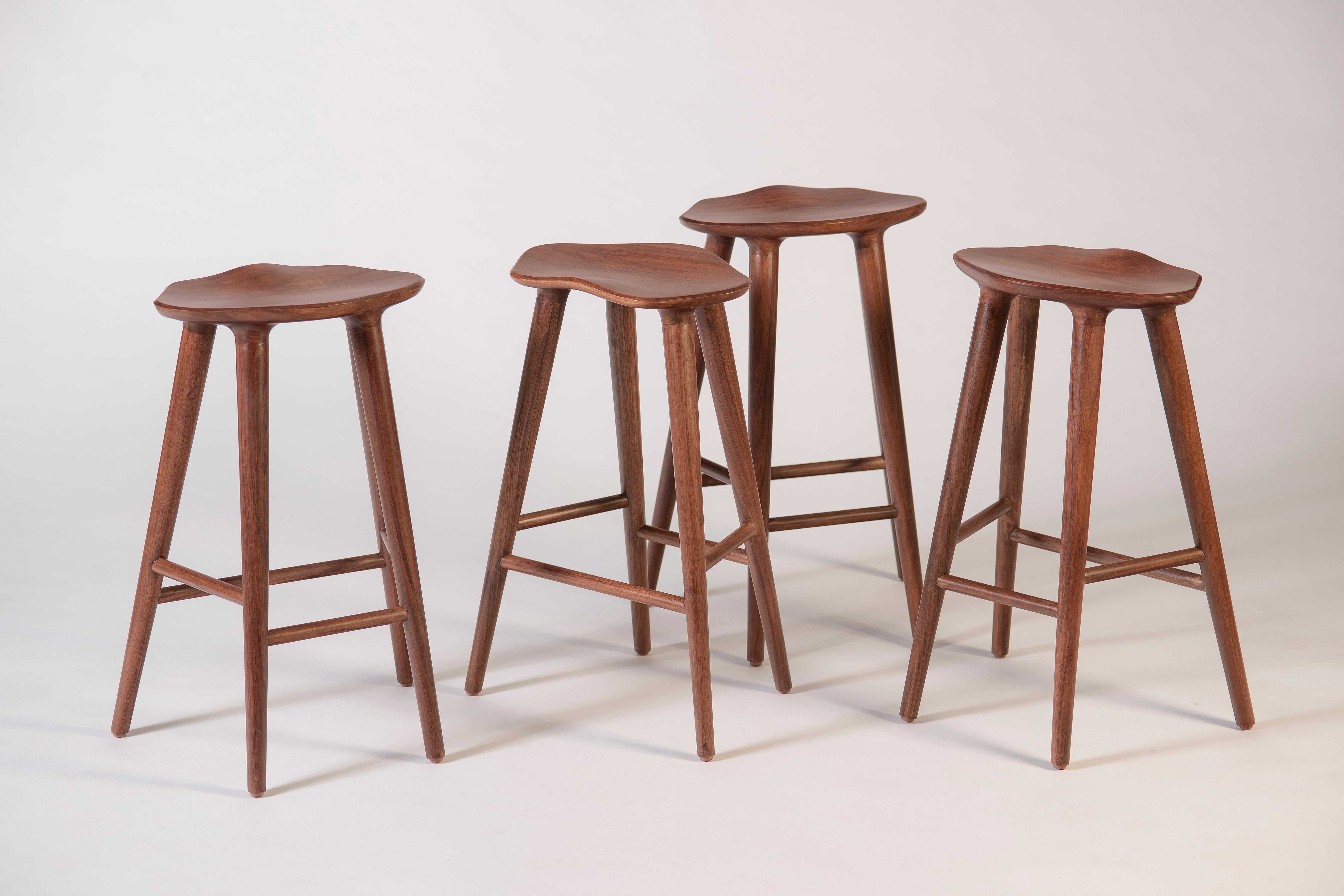 Turned Tam Counter Stool 4 Legs, Tzalam Wood For Sale