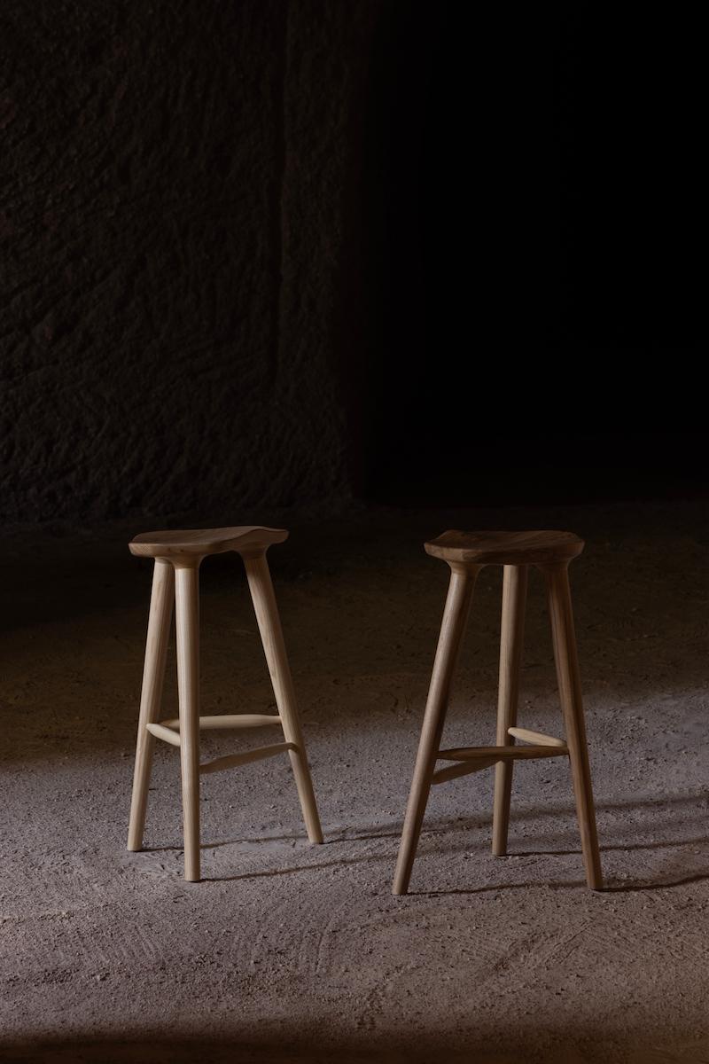 Turned Tam Counter Stool, Ash Wood For Sale
