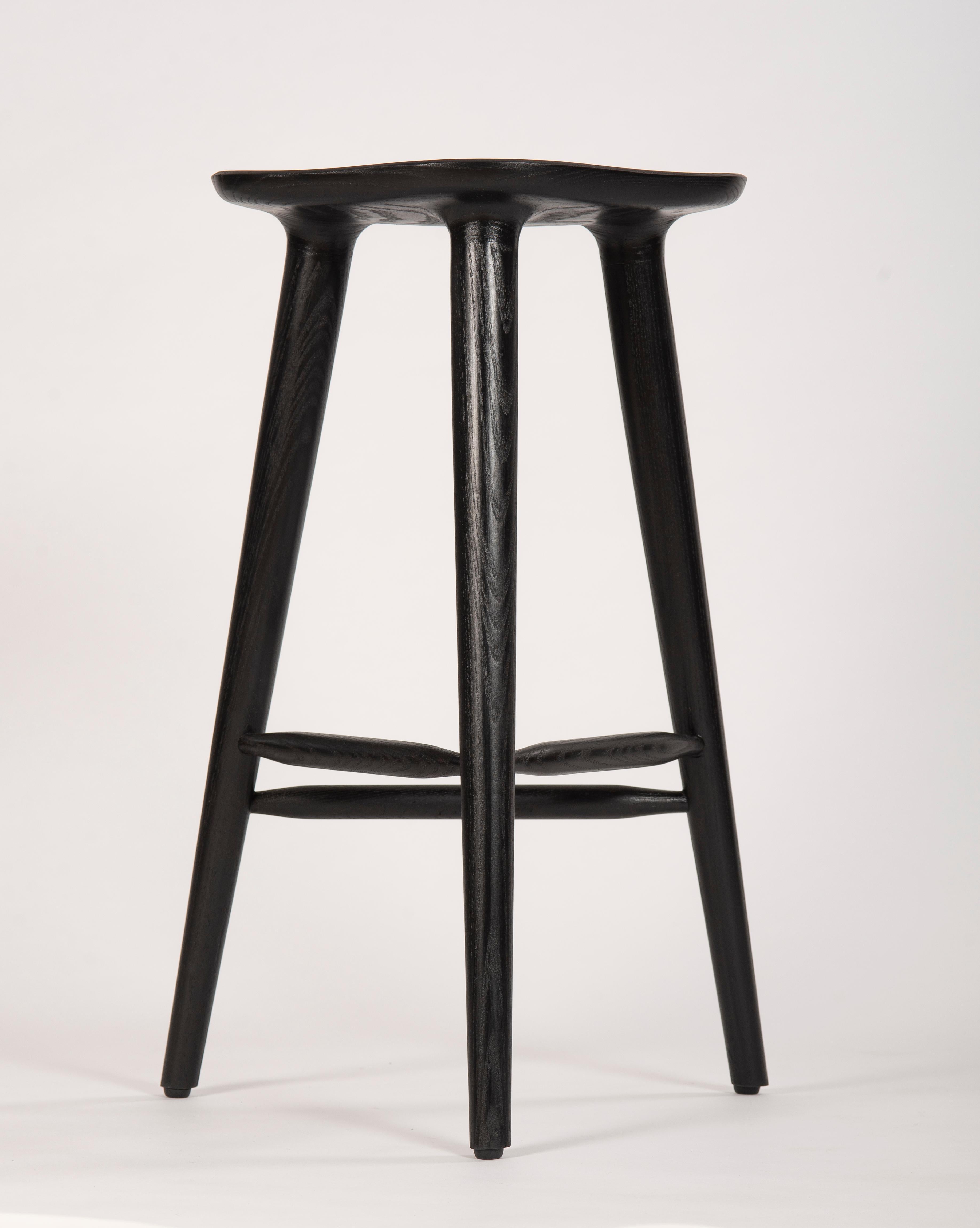 Turned Tam Counter Stool, Black Ash Wood For Sale