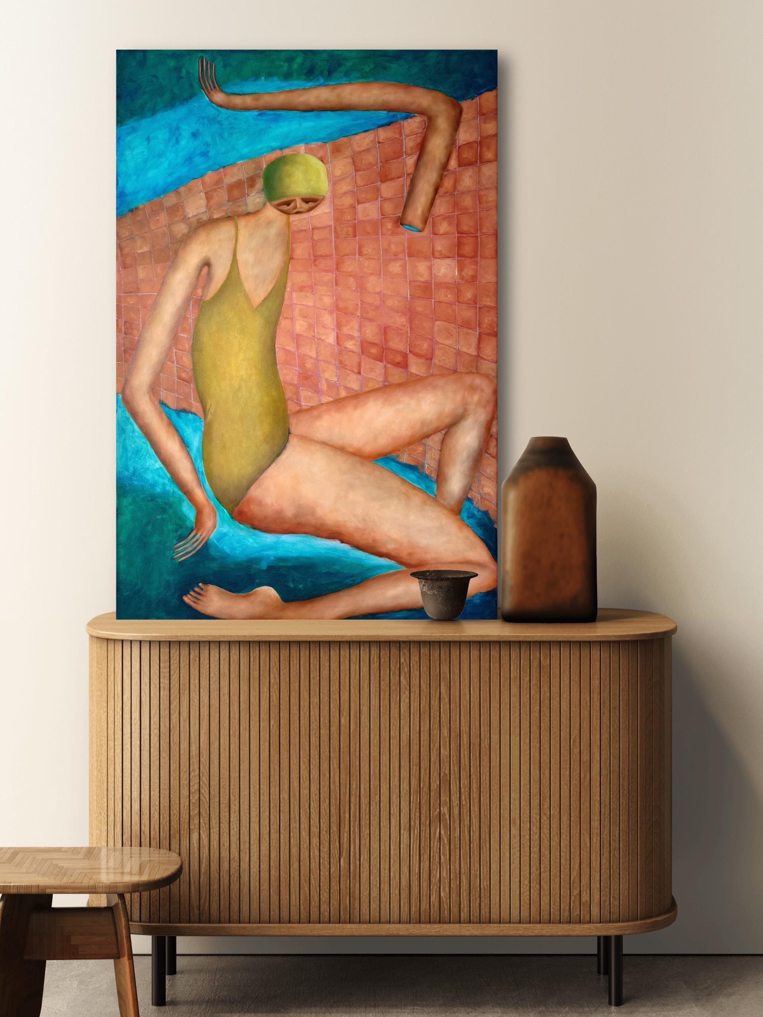 „Going for a Swim“ Öl auf Leinwand Figuratives Gemälde – Painting von Tam Ess
