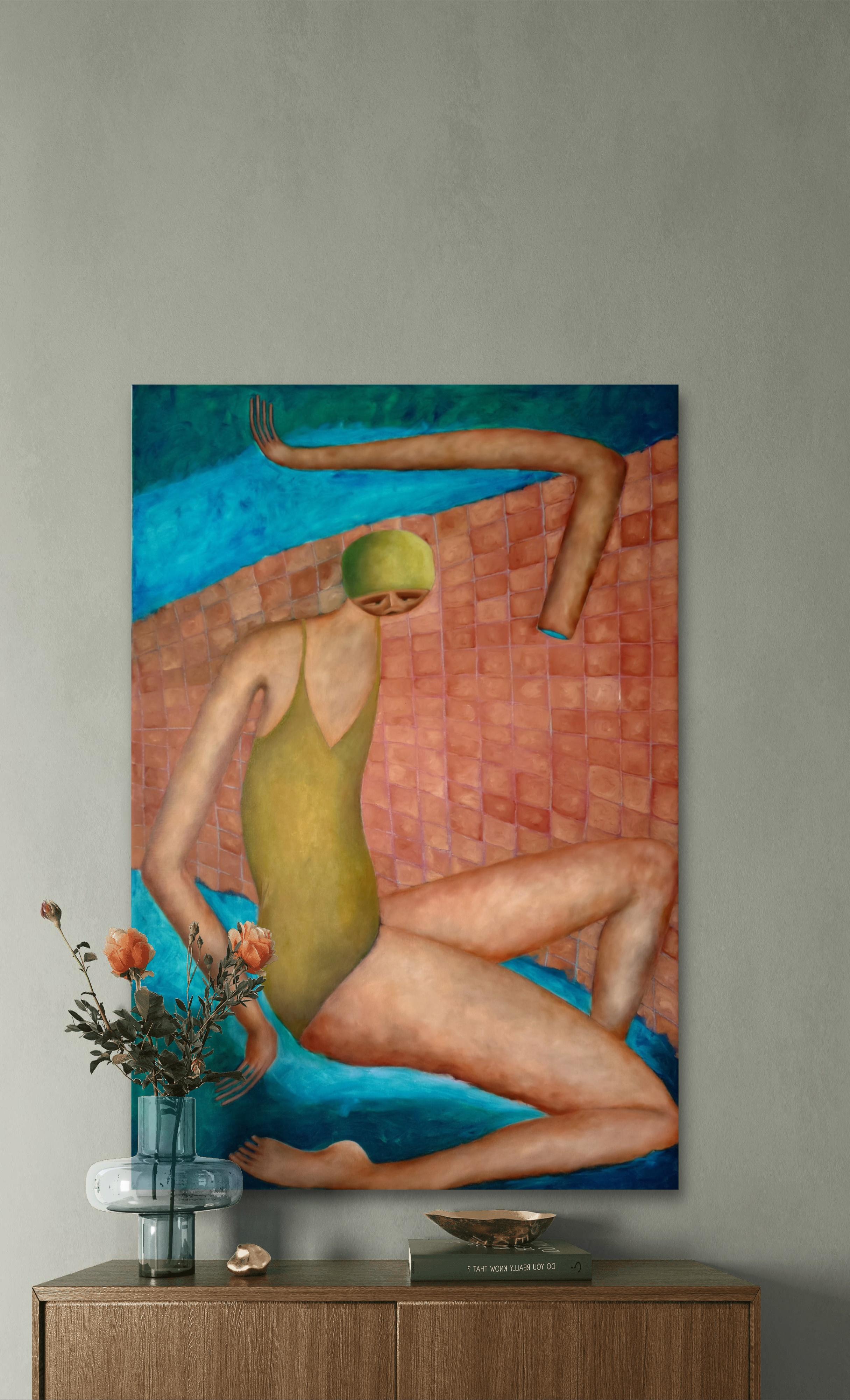 „Going for a Swim“ Öl auf Leinwand Figuratives Gemälde (Zeitgenössisch), Painting, von Tam Ess