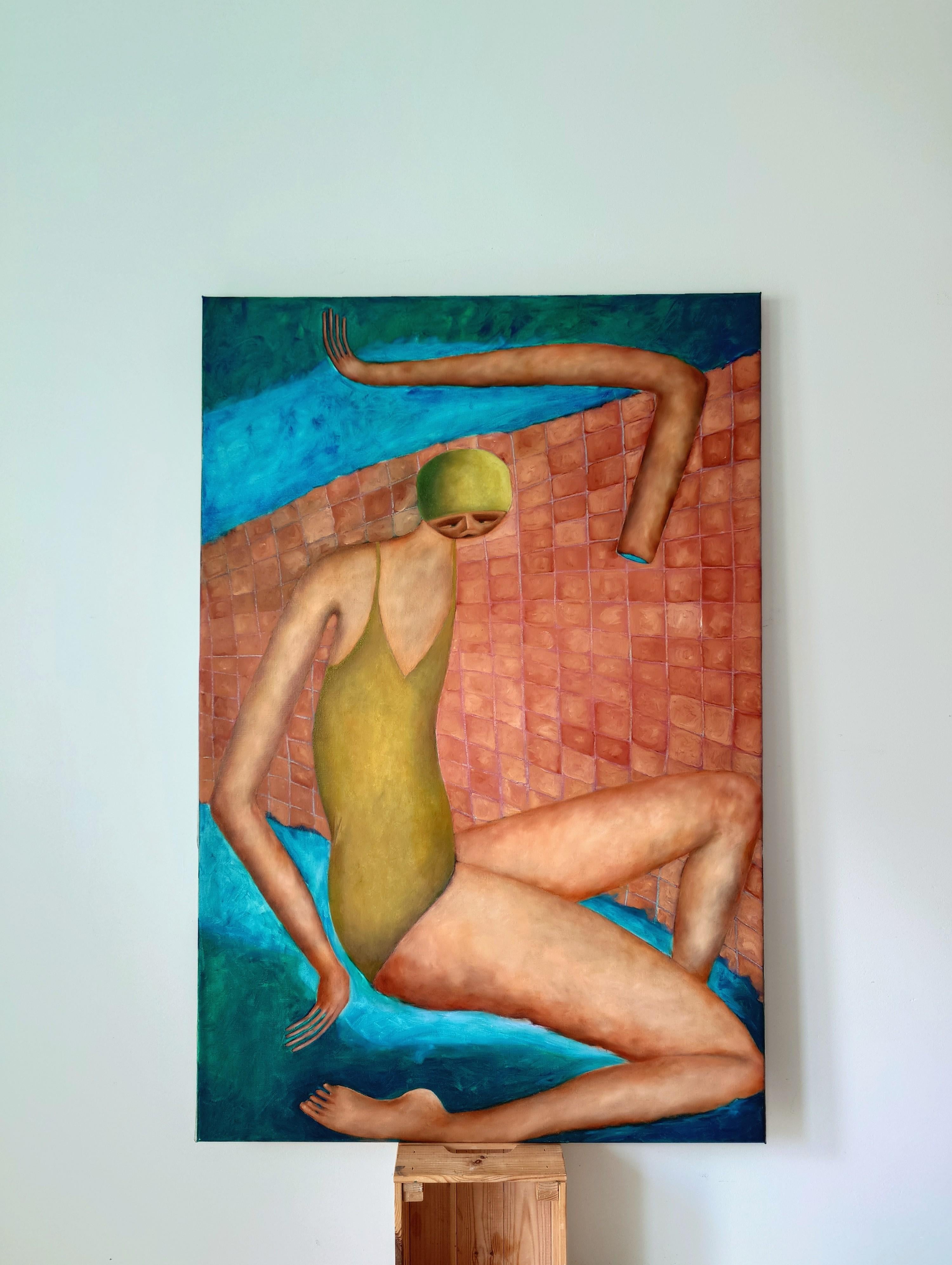 „Going for a Swim“ Öl auf Leinwand Figuratives Gemälde im Angebot 1