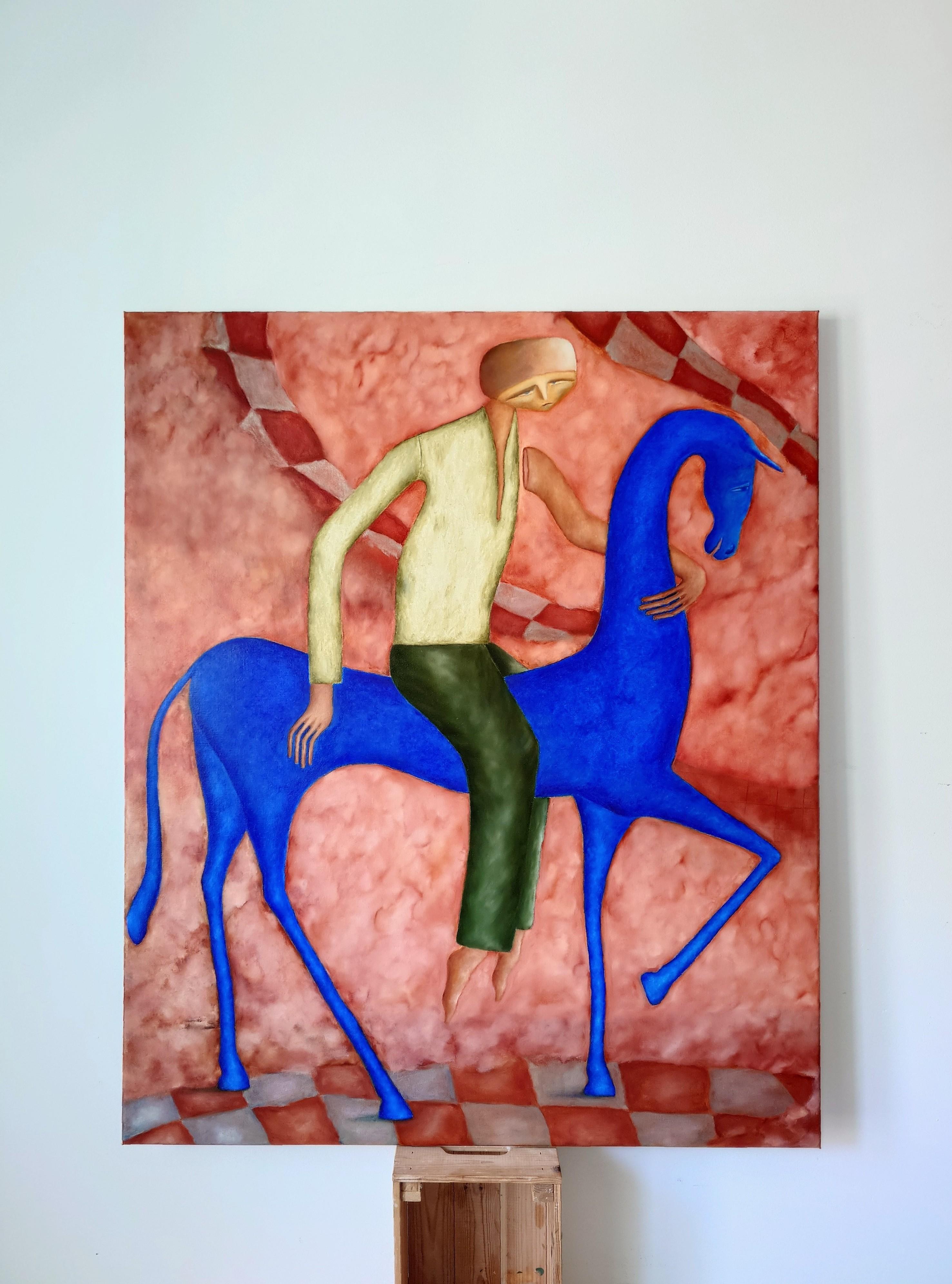 Traveller On A horse - Öl auf Leinwand Figuratives Gemälde im Angebot 1